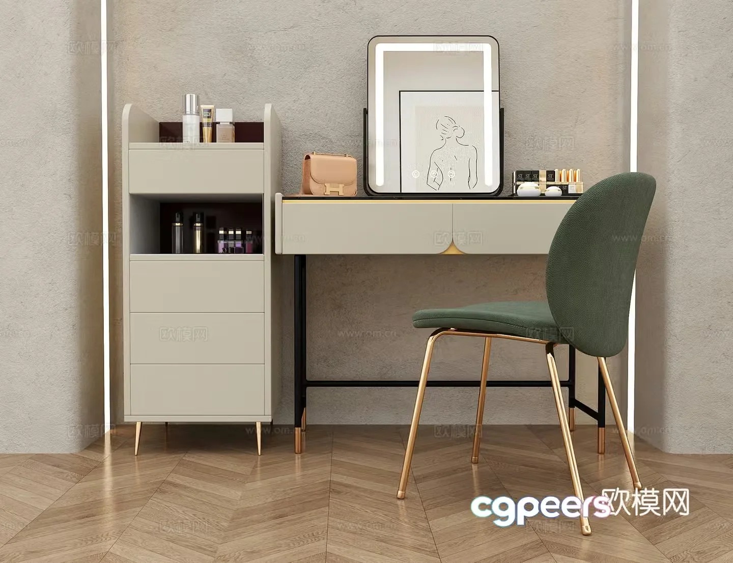 Modern dressing table makeup stool 3d model