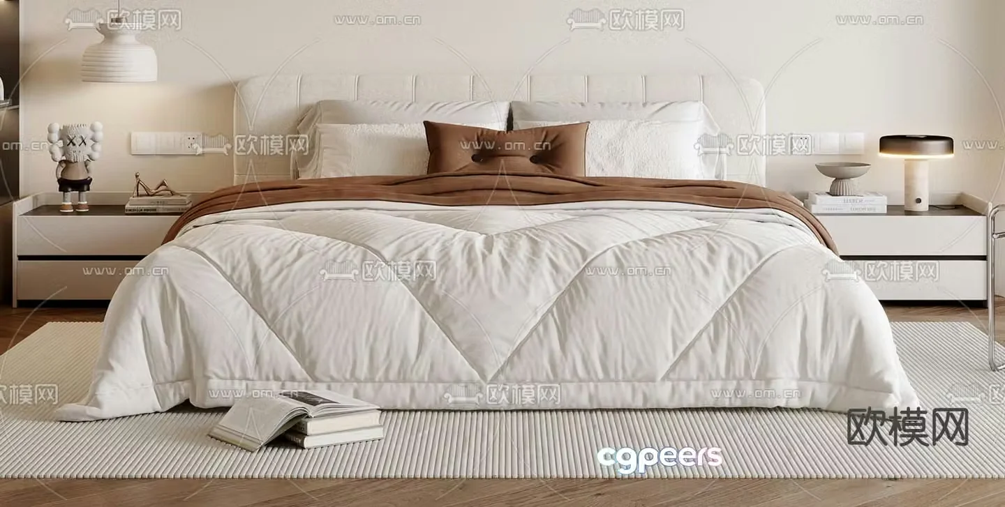Cream style double bed 3d model