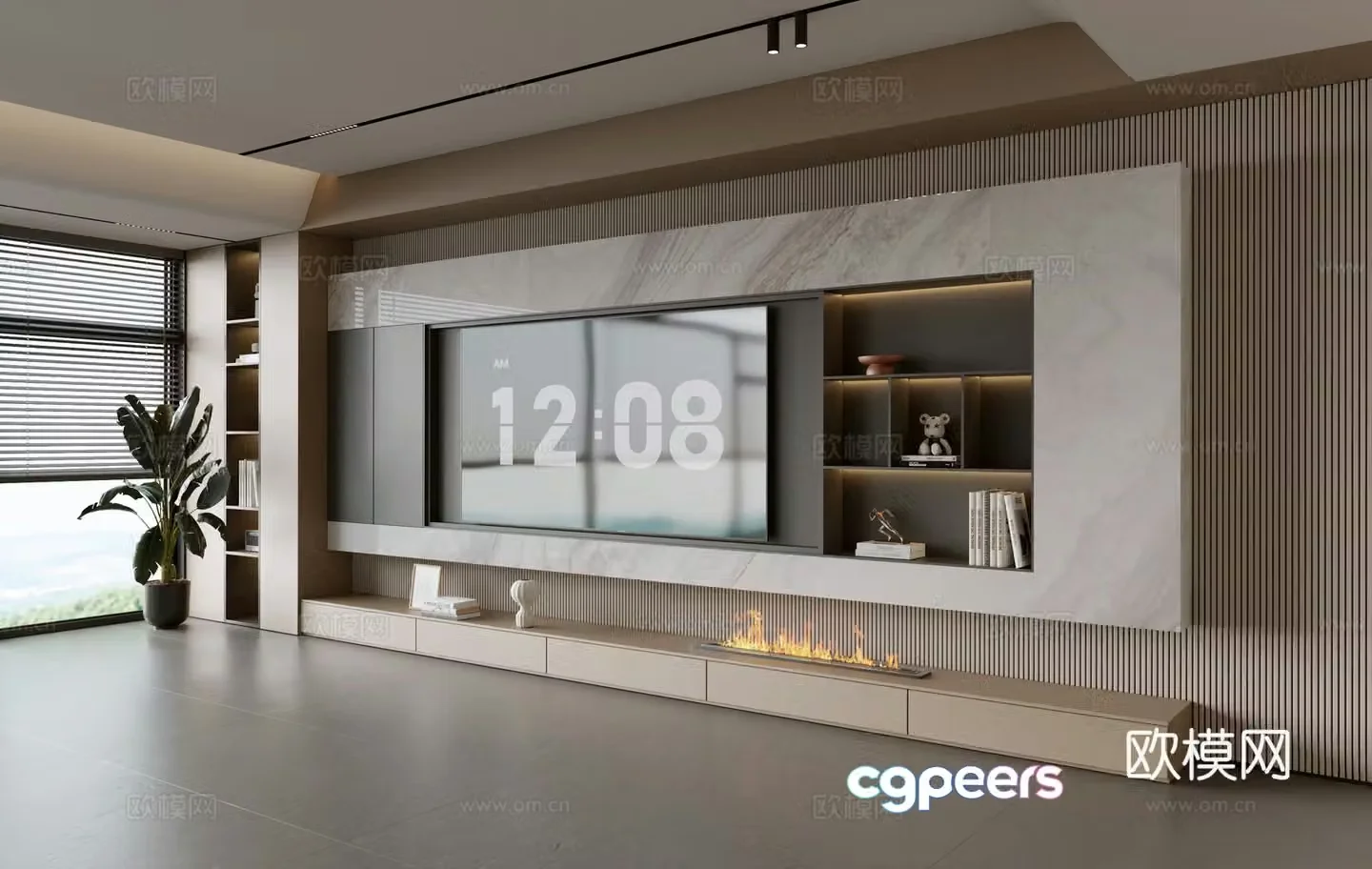 Modern simple living room balcony cabinet sofa combination coffee table sofa background wall 3d model