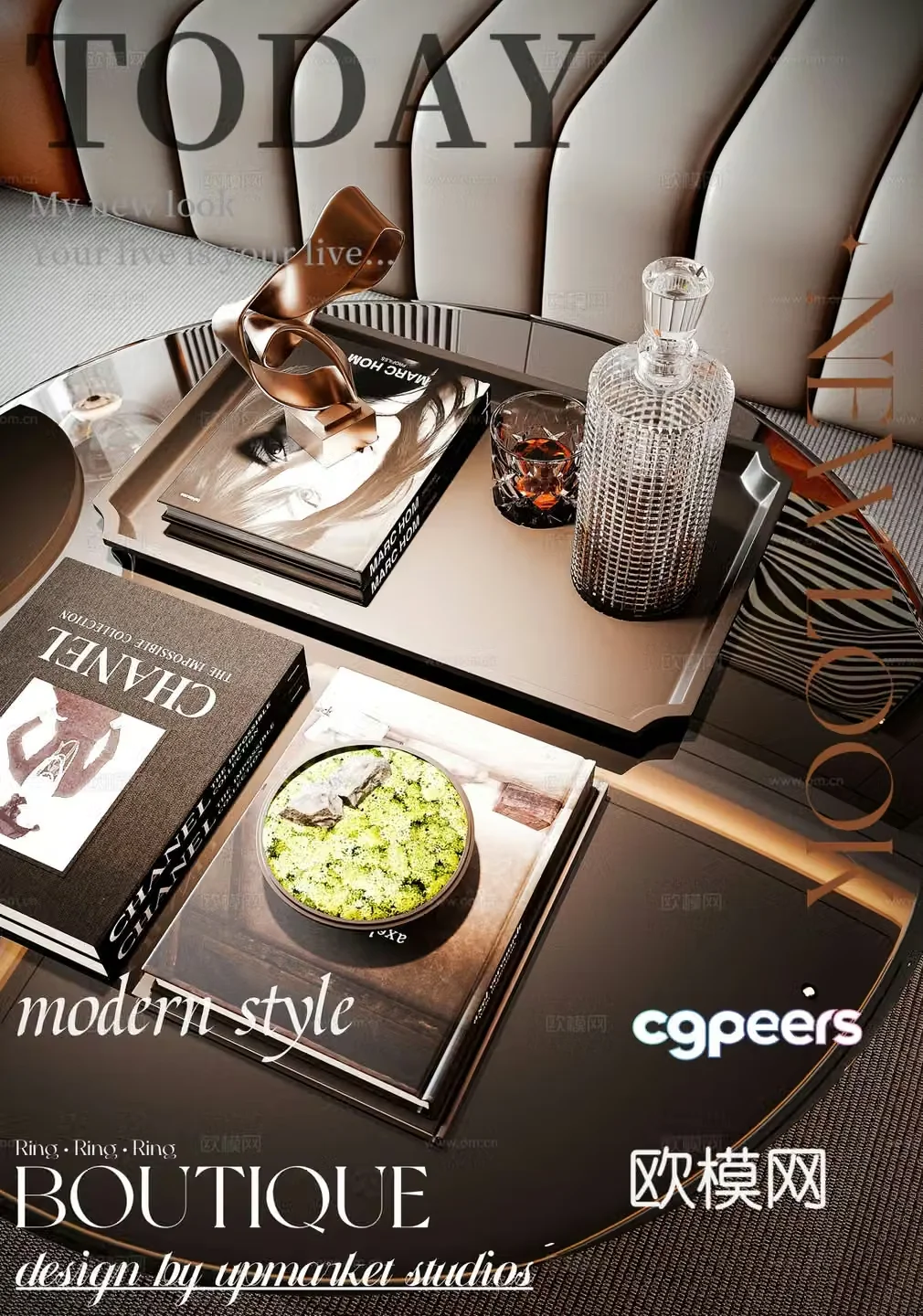 Modern living room fireplace coffee table 3d model