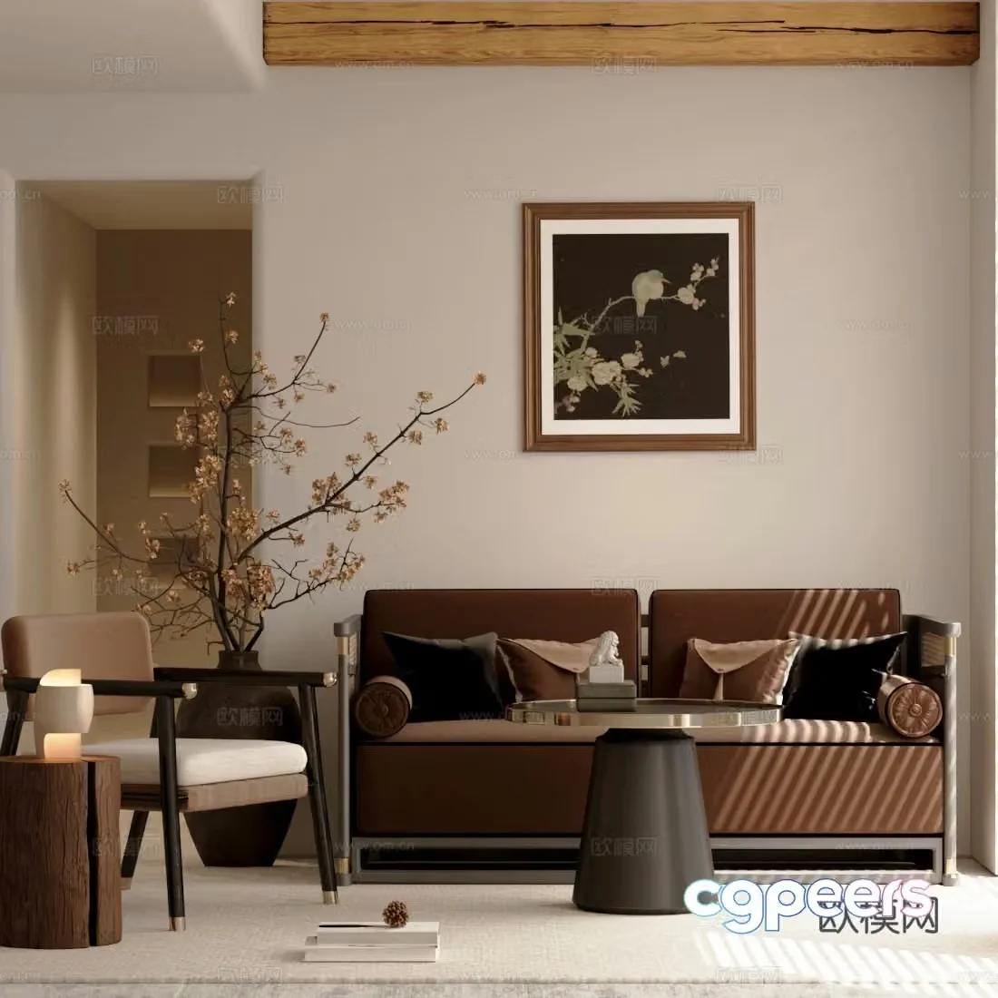 New Chinese sofa sofa coffee table combination leisure chair 3D model