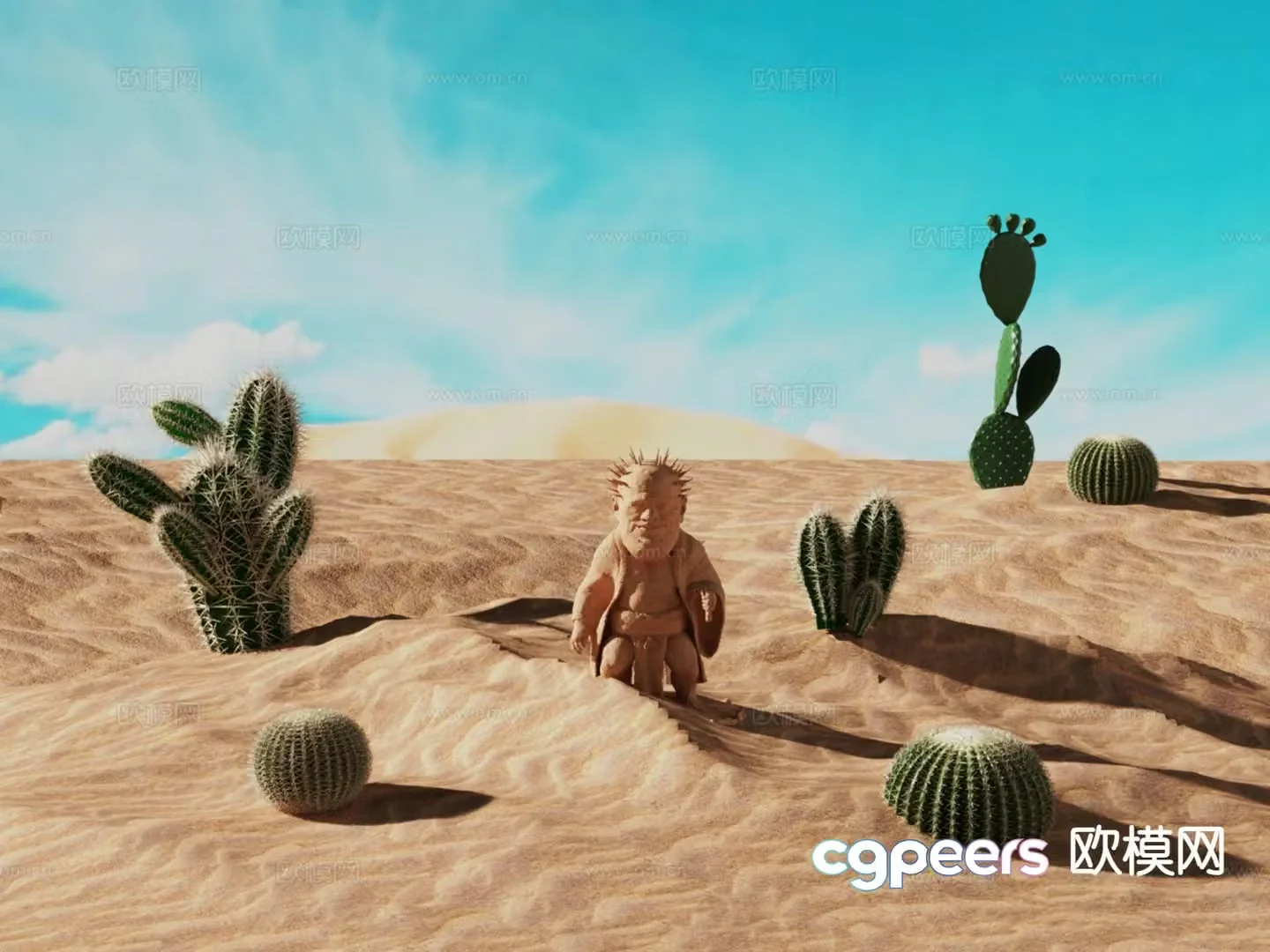 Desert scene abstract sculpture cactus green plant 3d model