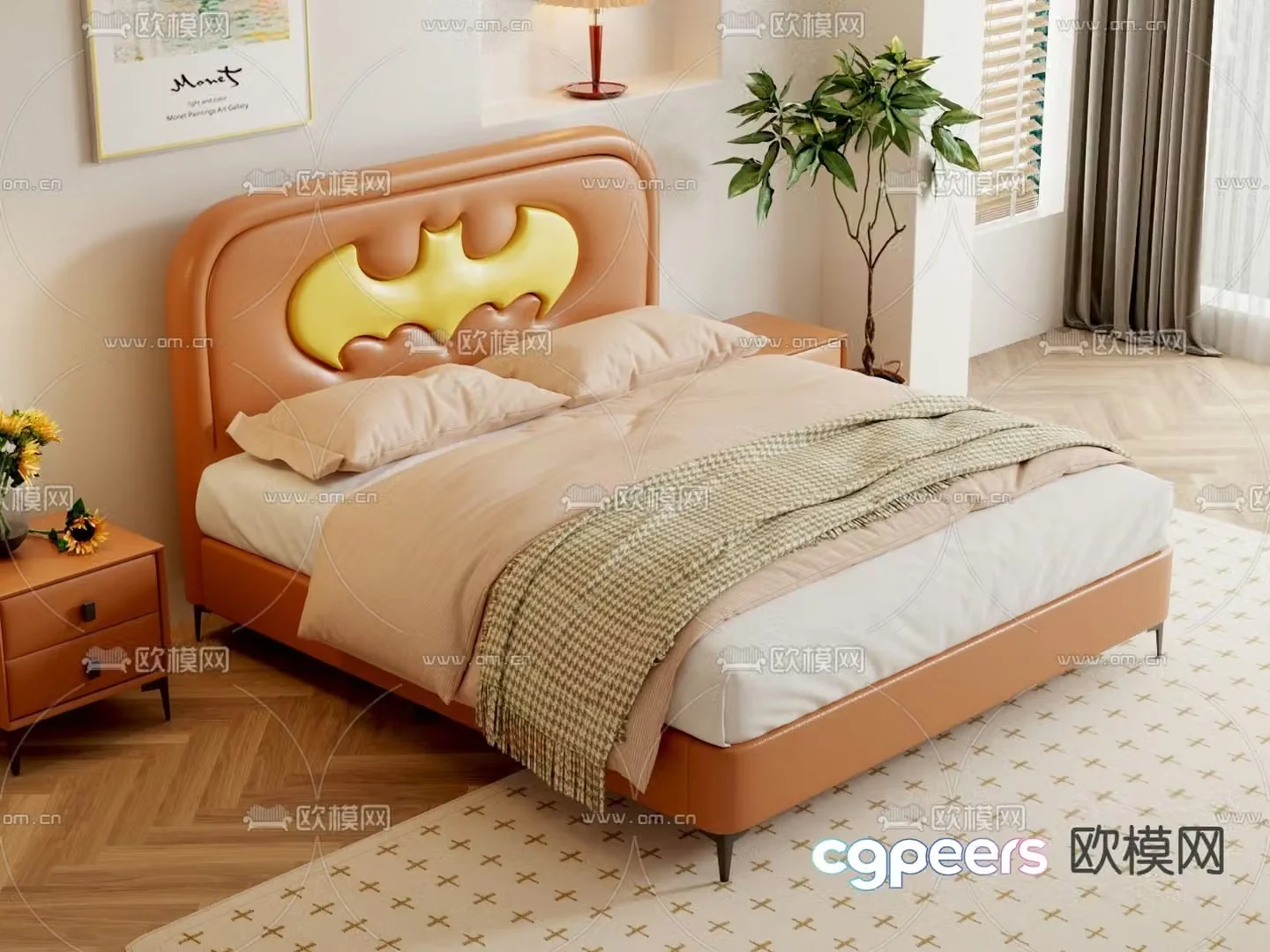 Cream style children’s bed double bed 3d model