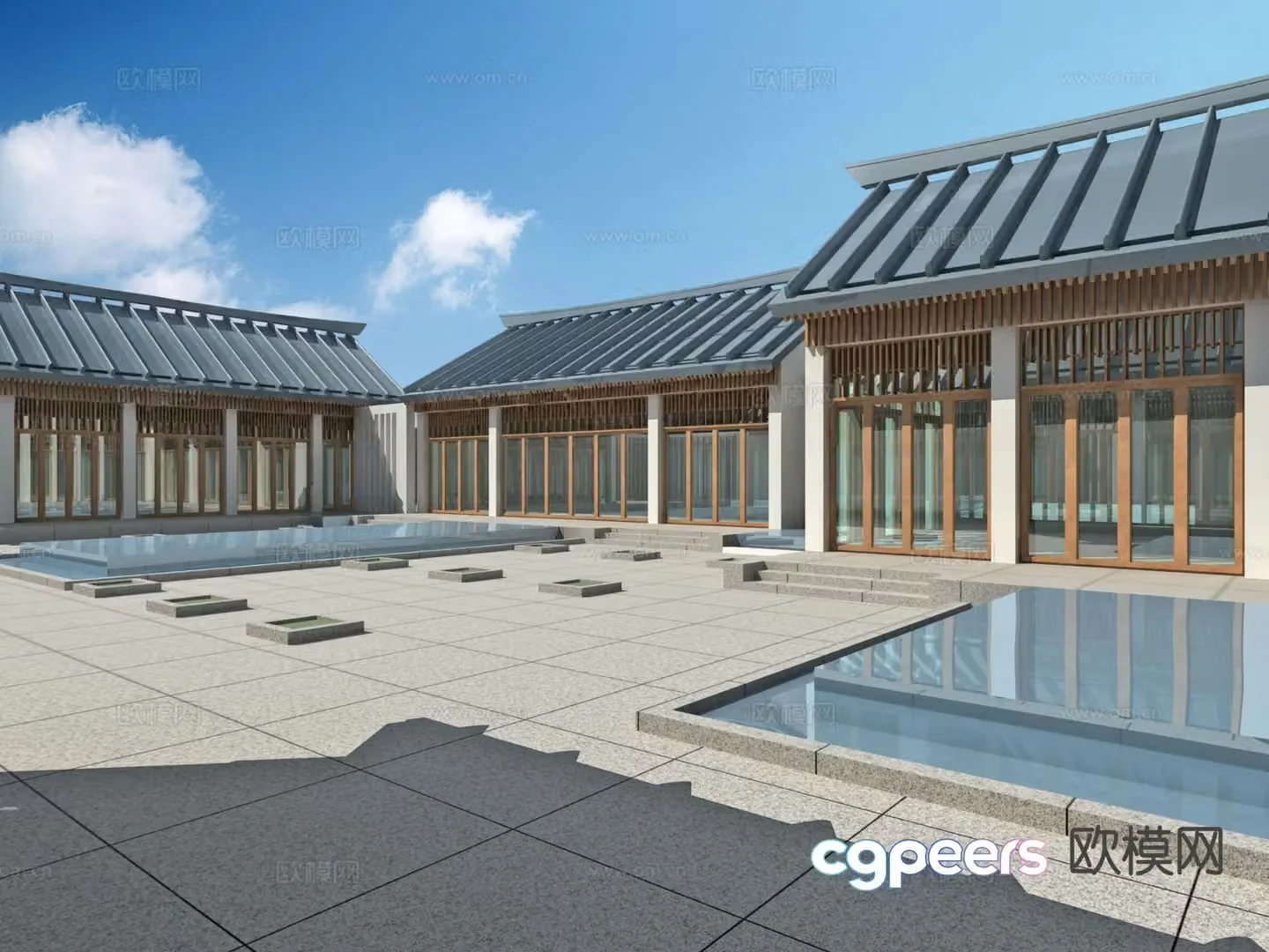 New Chinese style resort hotel villa courtyard 3D model