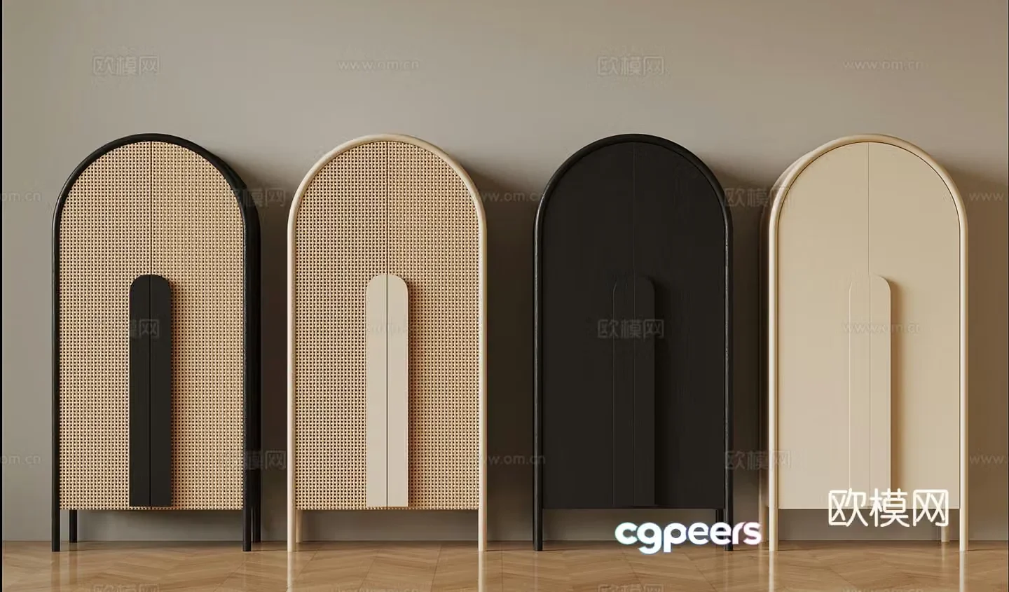 Middle-aged bookcase rattan storage cabinet 3D model