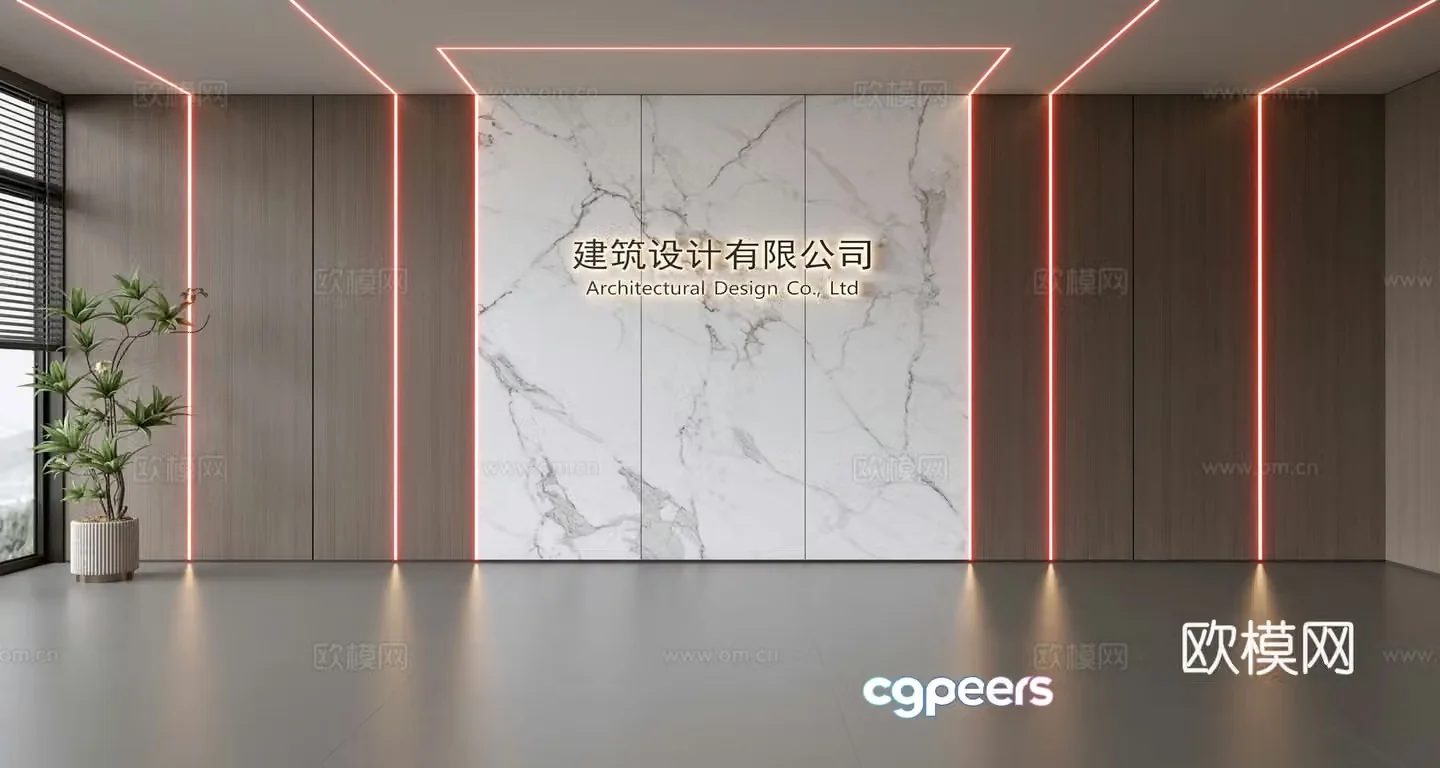 Front desk background wall Hall background wall Company image wall Front desk reception background 3D model