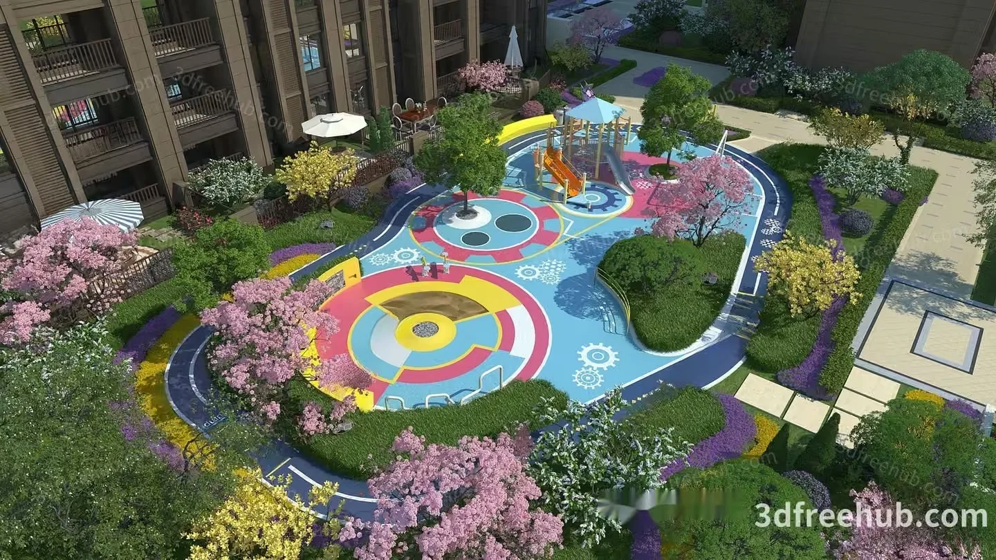 A 3D Rendering Of A Colorful Playground 3D Model – 2449 – VRAY Render