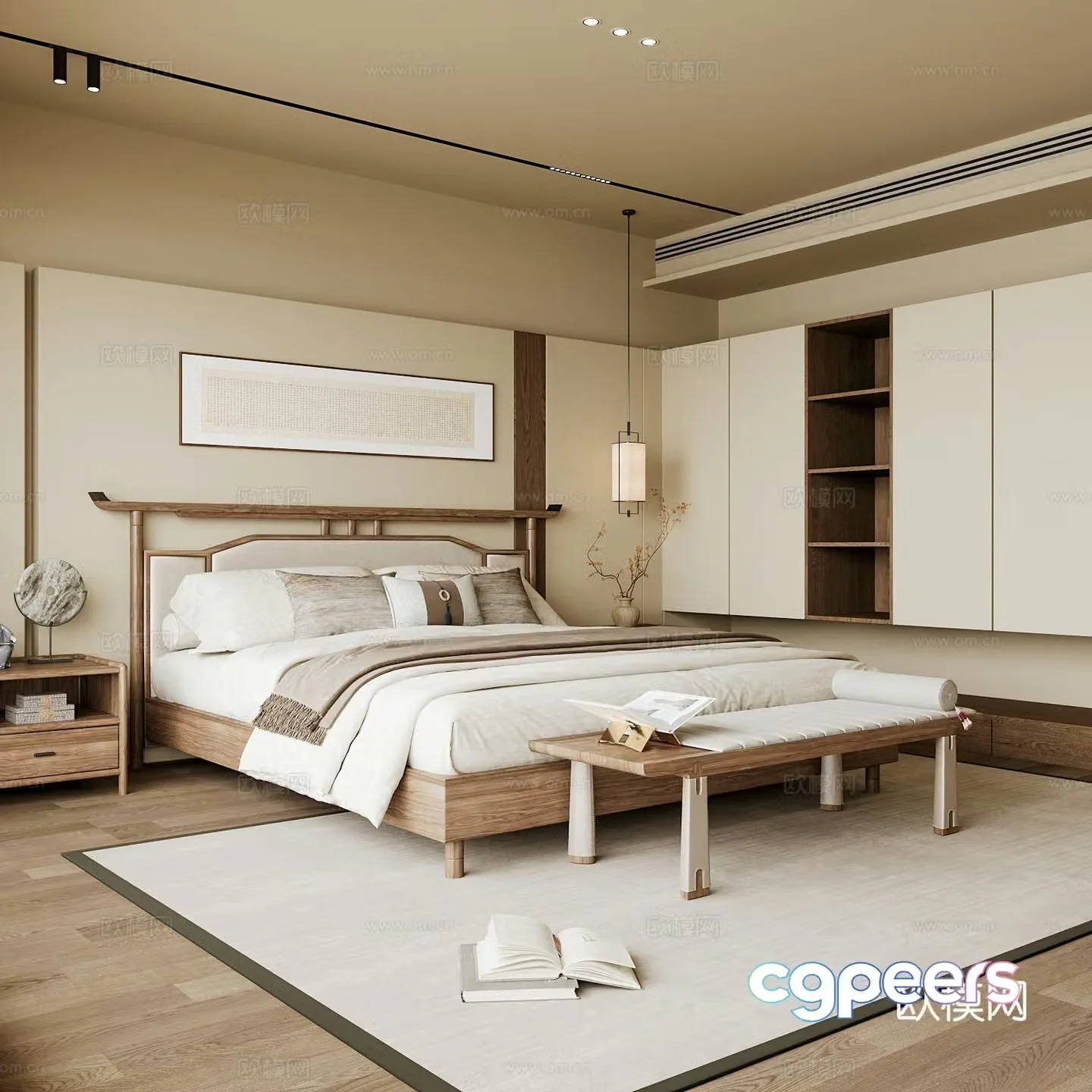 New Chinese style home bedroom Song family aesthetic bedroom Song style bedroom New Chinese style double bed New Chinese 3D model