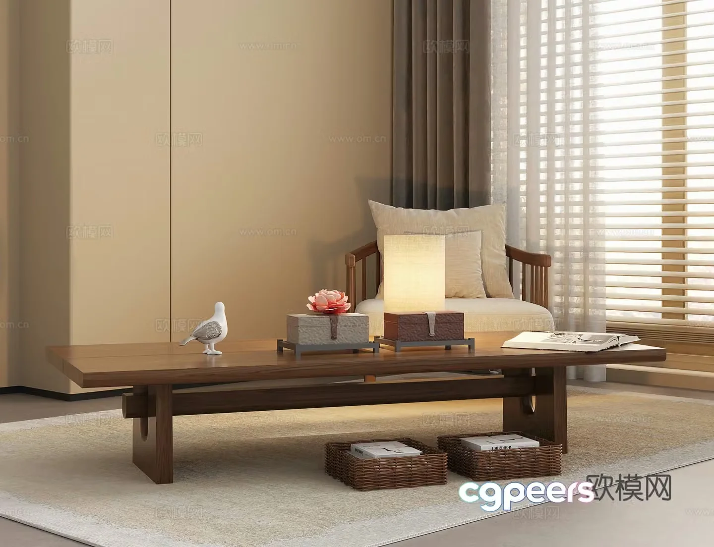 New Chinese style solid wood coffee table leisure chair 3d model