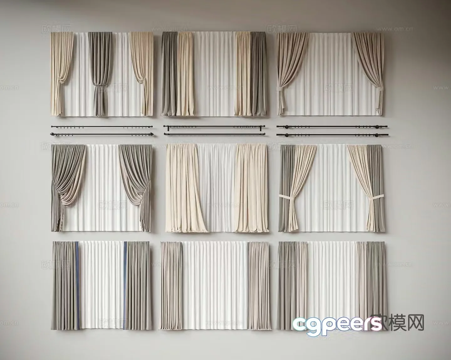 Curtain Curtain Pleated Curtain Fabric Yarn 3D Model