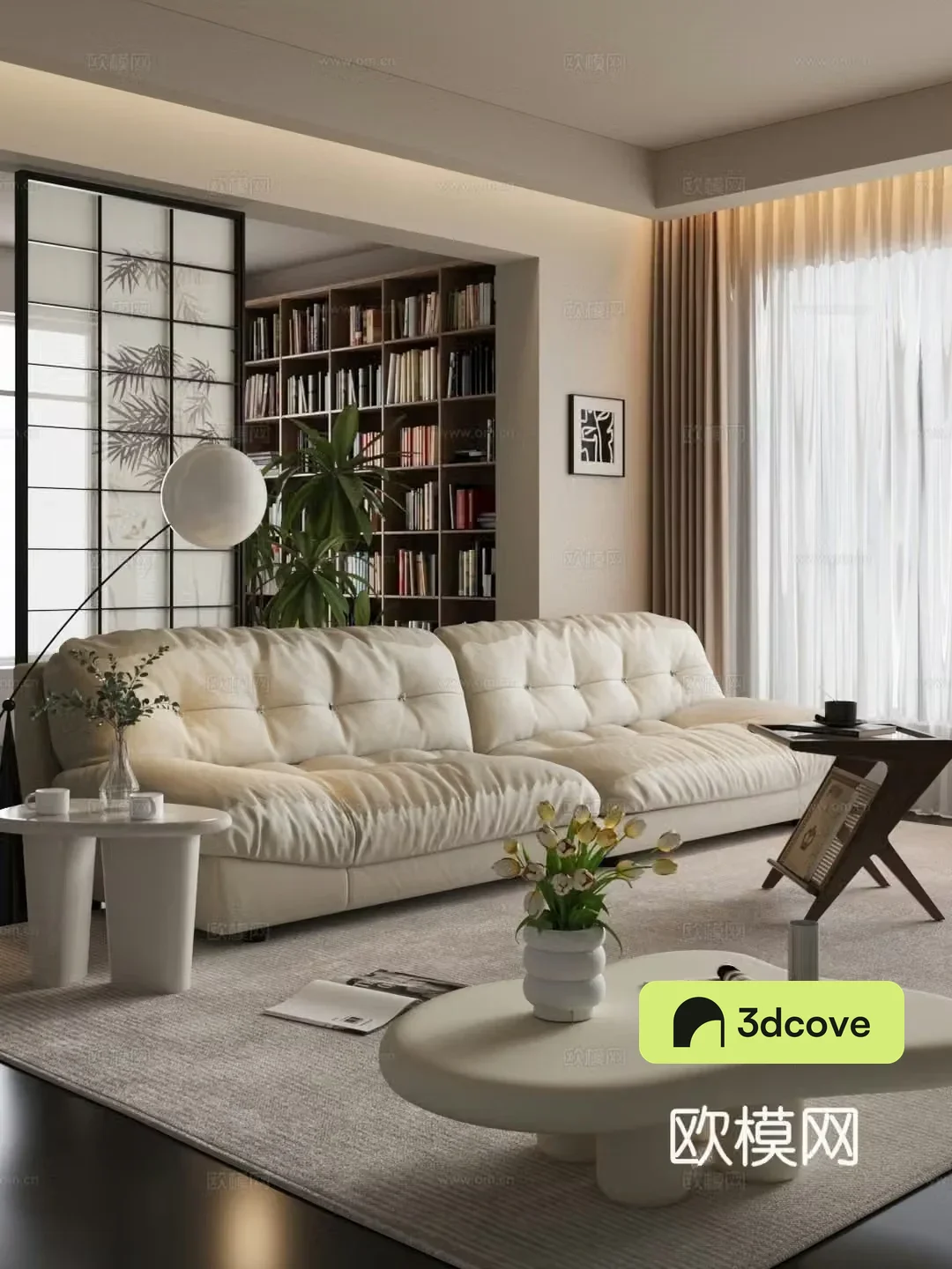 Modern home living room Sofa coffee table combination Bookcase Screen