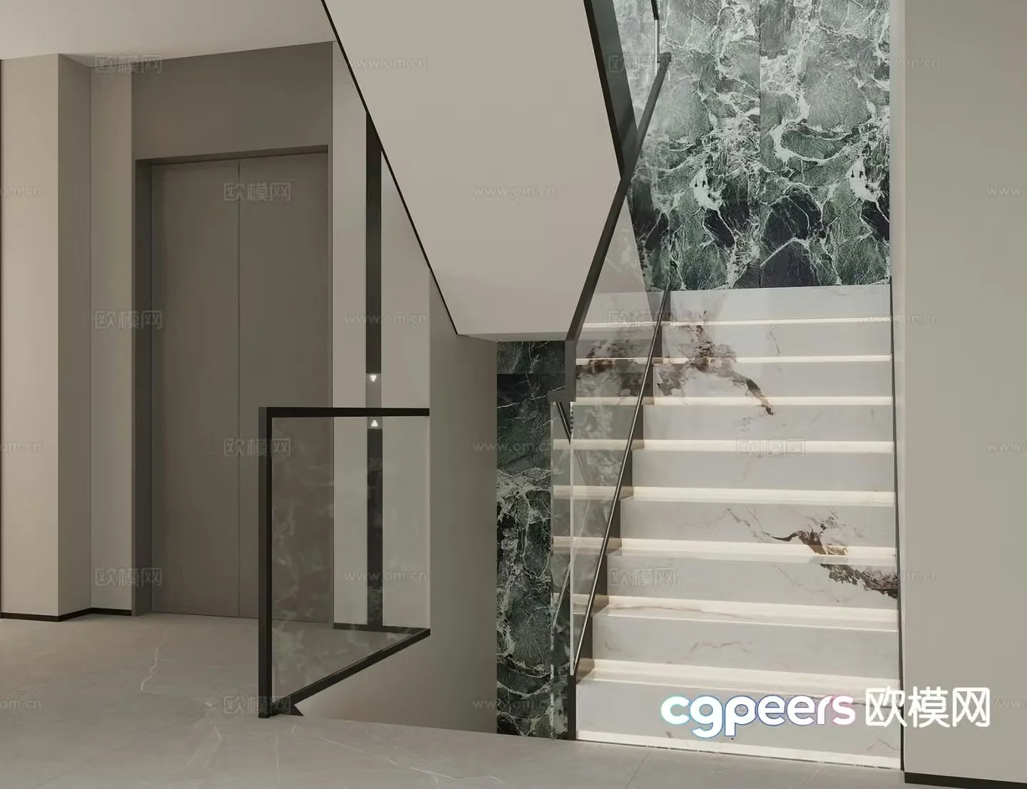 Modern villa stairwell elevator room 3d model