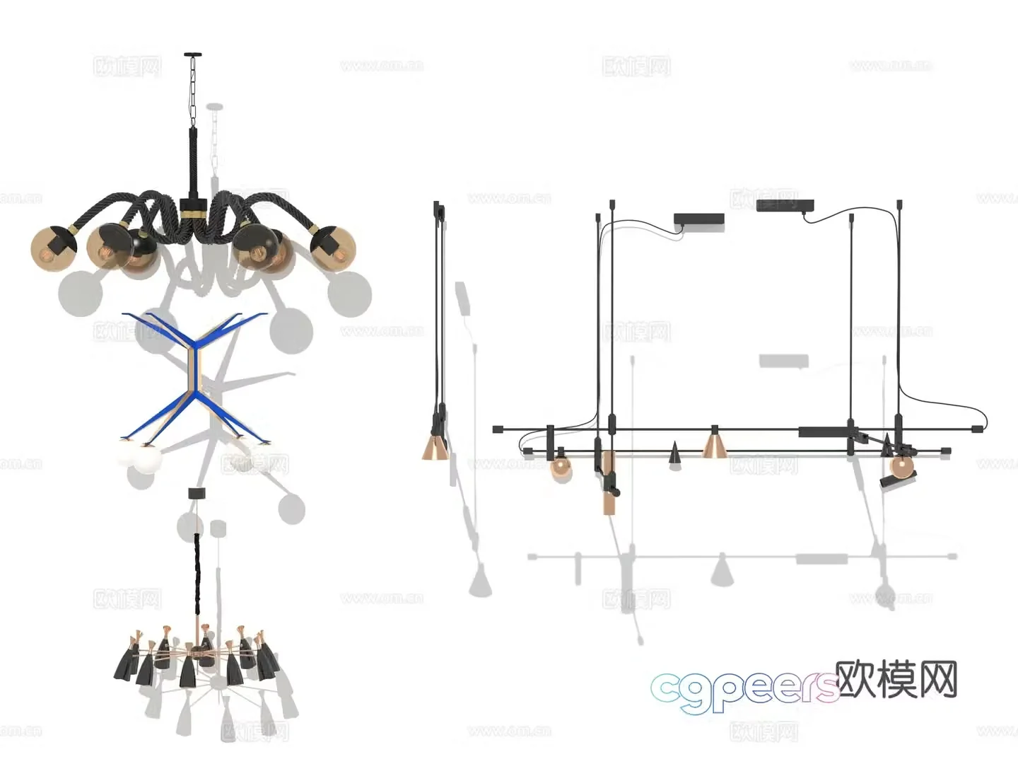 Modern Wasabi Lobby Hotel Living Room Linear Metal Cylinder Special-shaped Chandelier Combination 3D Model