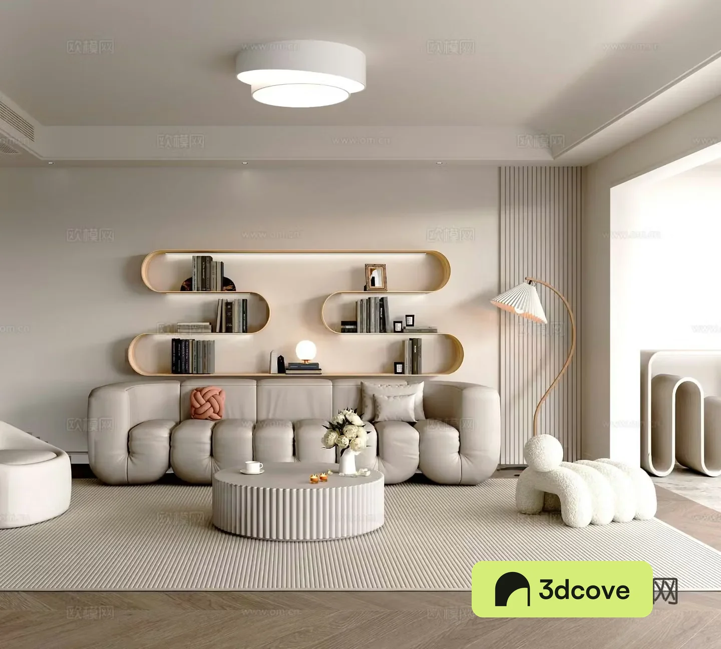 Cream style modular sofa S-shaped shelf