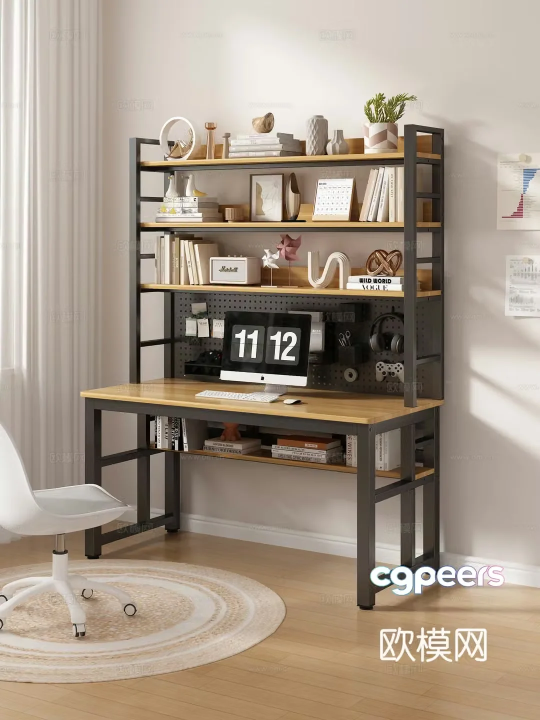 Computer desk and chair desk and chair office supplies ornament combination hole board 3D model