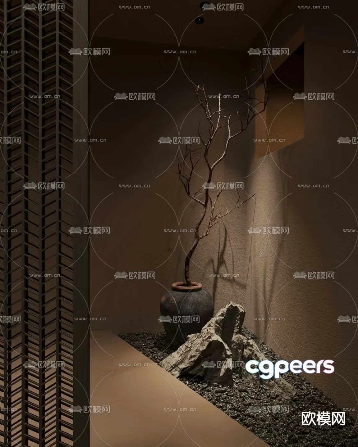 Wabi Sabi Dead Branch Rockery Sketch 3D Model
