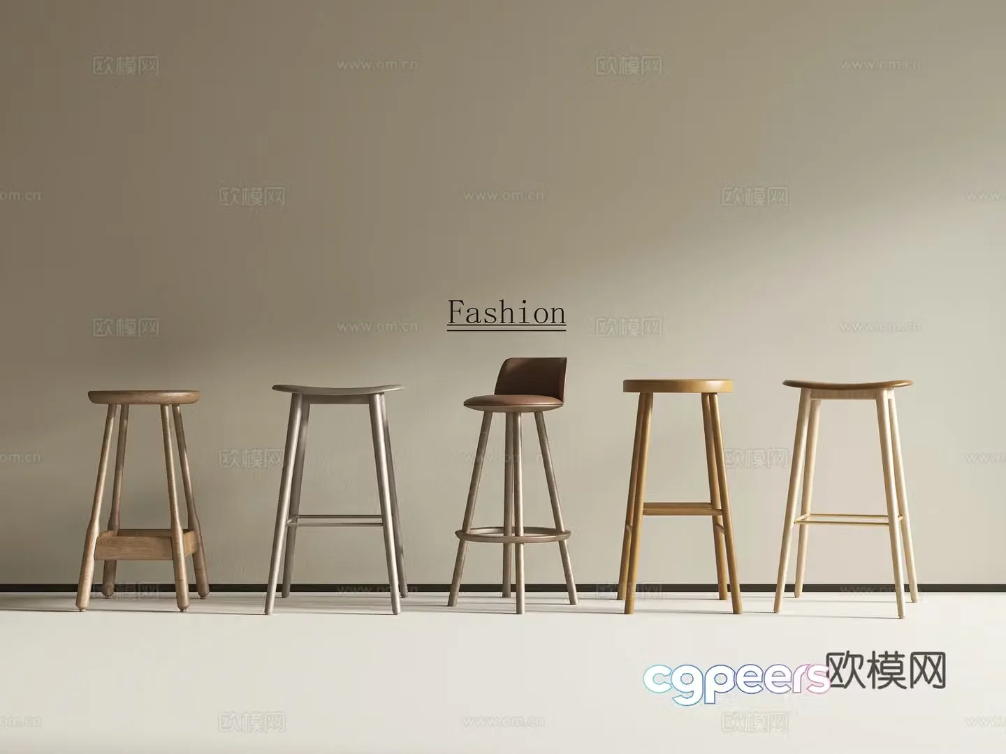 Middle-aged bar chair bar chair wooden chair leather chair 3d model