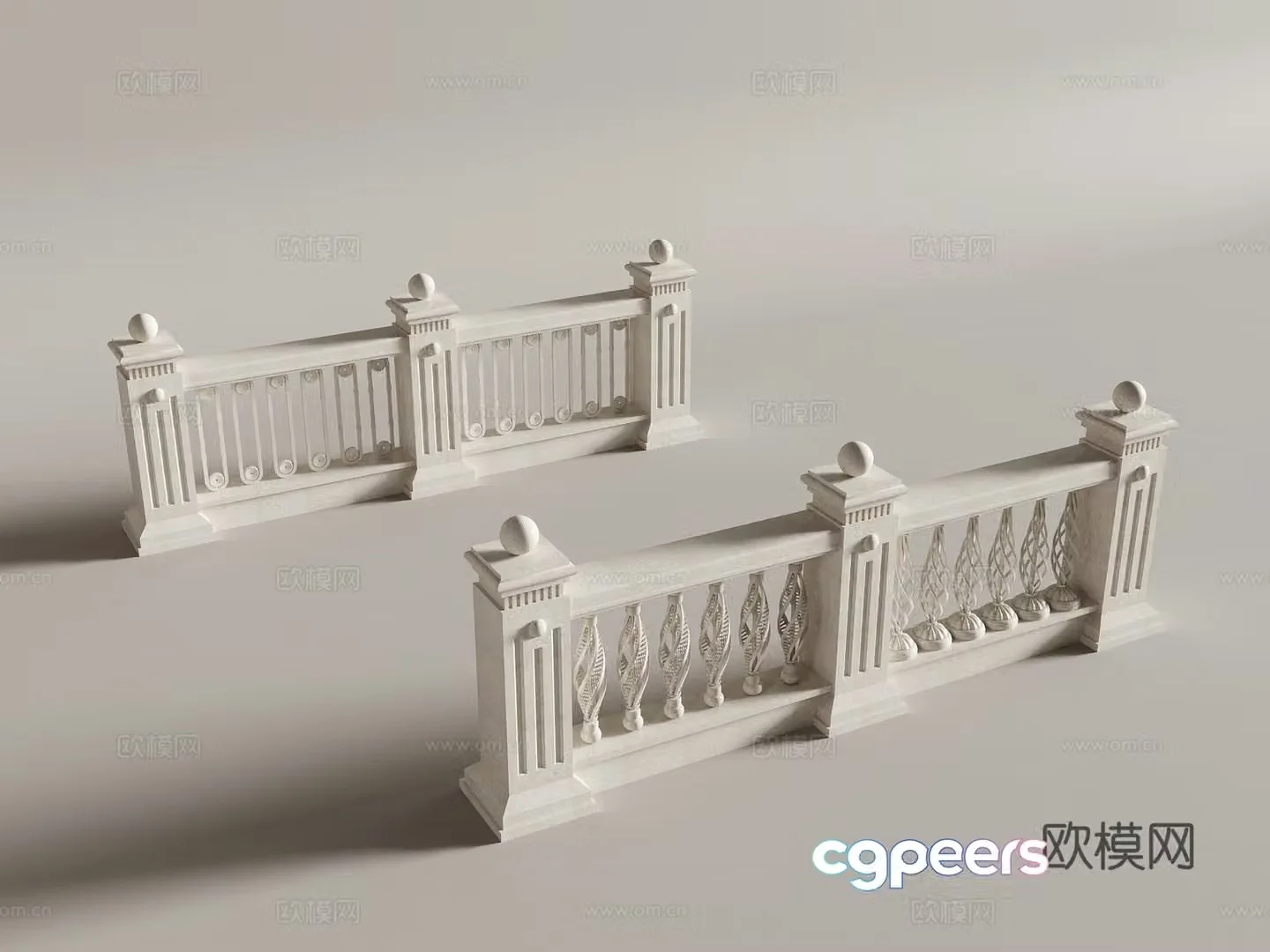 European vase column fence guardrail 3d model