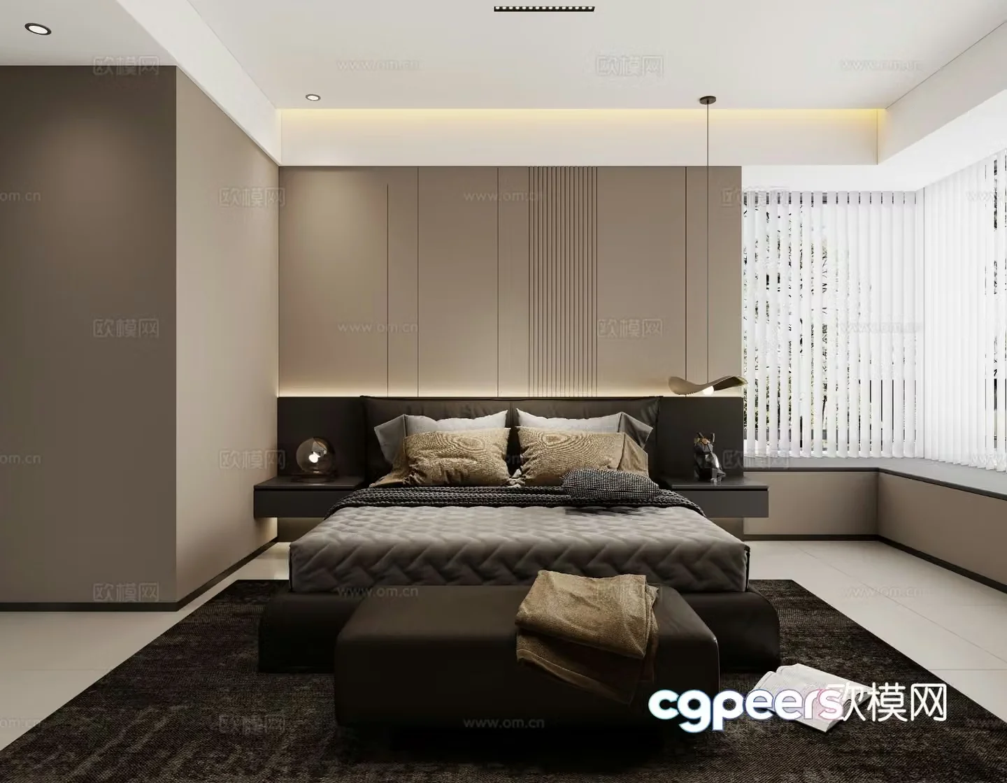 Modern bedroom large bay window master bedroom 3D model