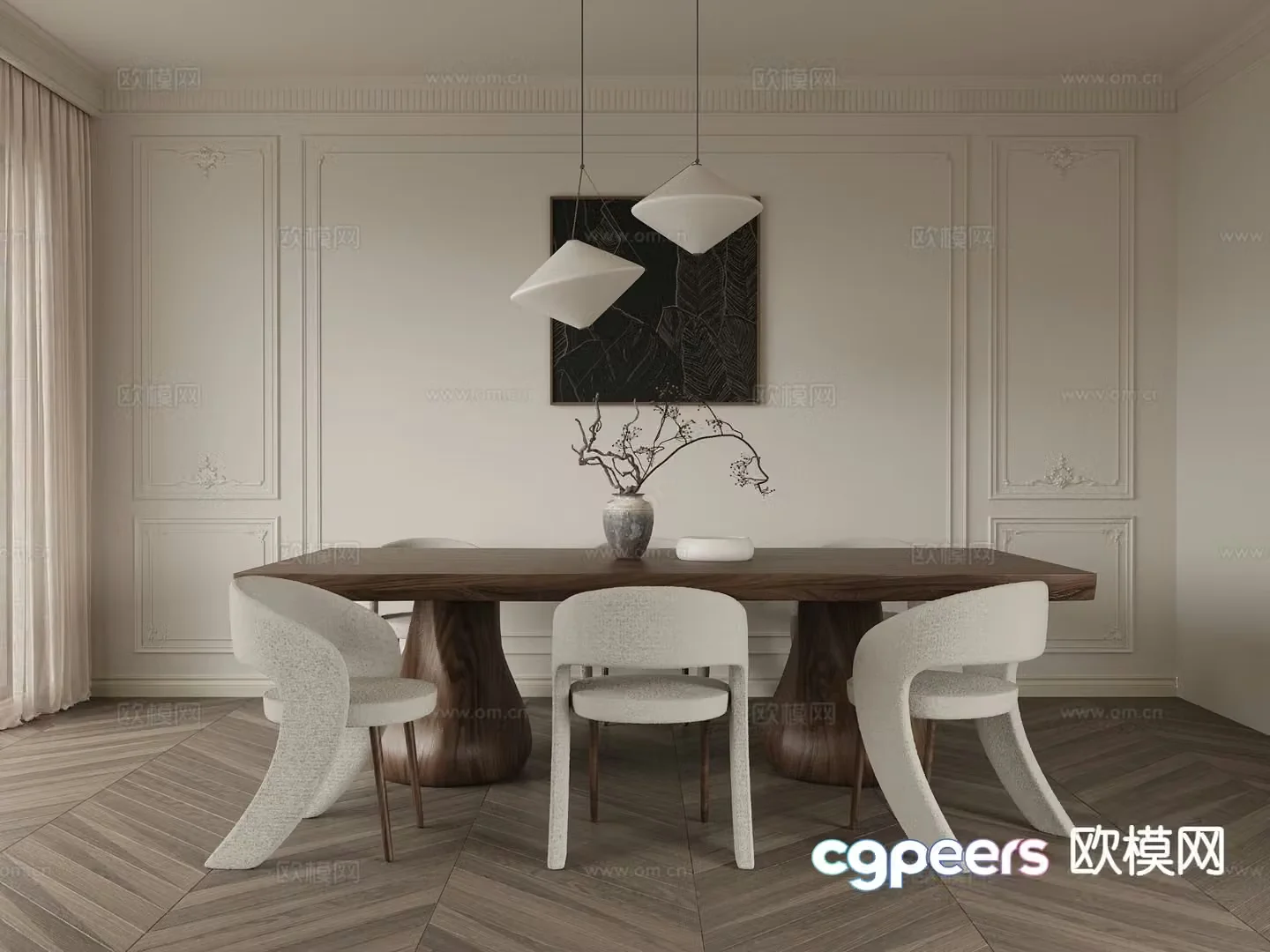 Wabi-sabi dining table and chairs 3d model