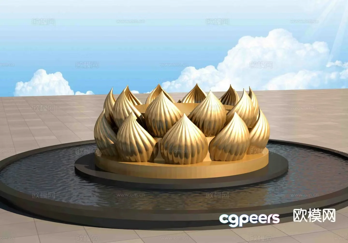 Chinese lotus platform sculpture 3d model