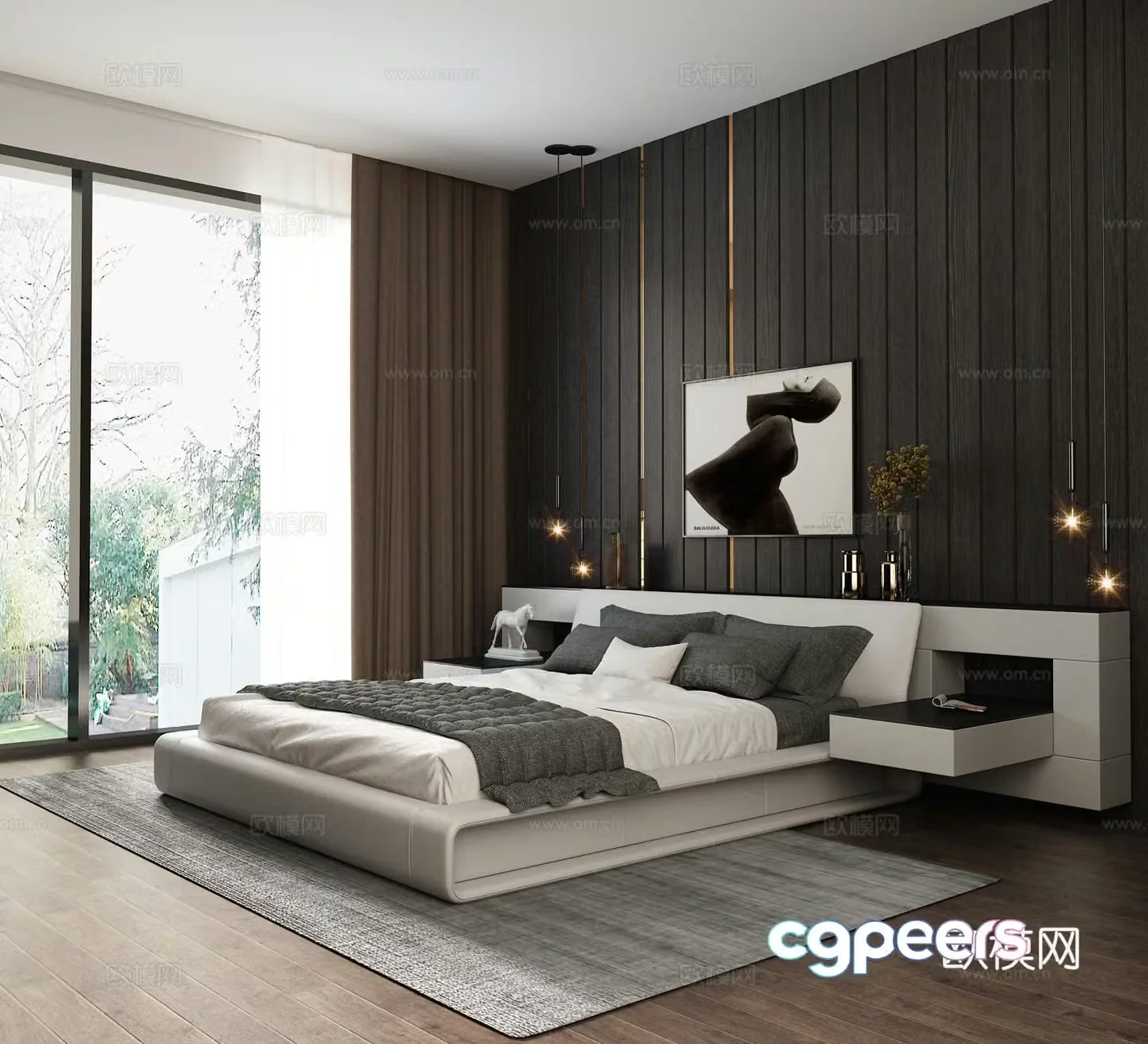 Modern minimalist bedroom leather bed 3d model