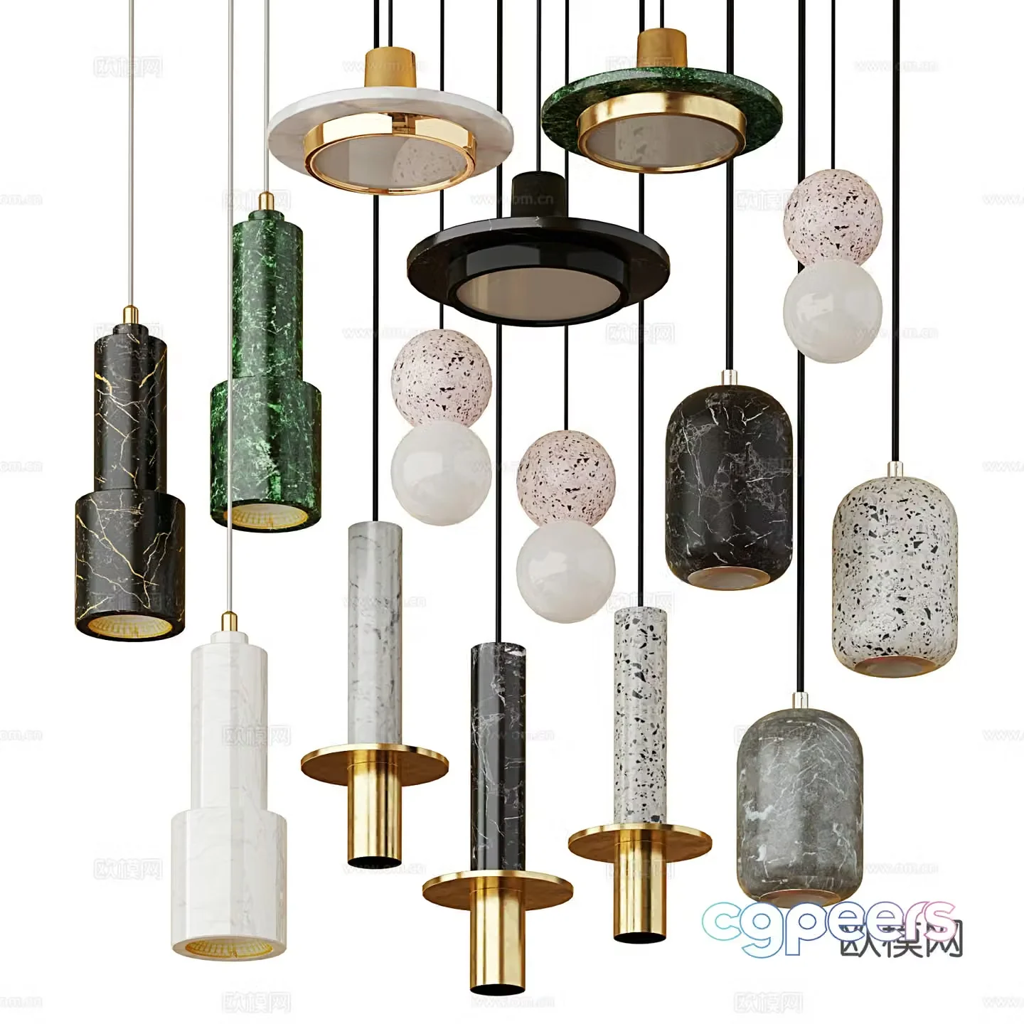New Chinese marble decorative hanging line lamp 3D model