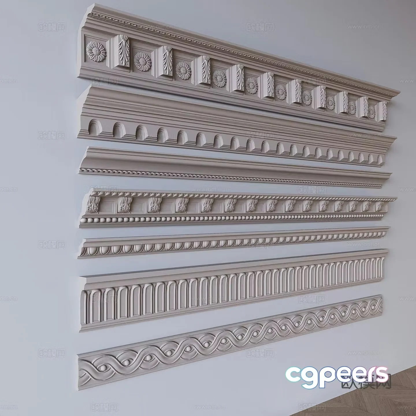 French lines plaster lines decorative waistline 3D model