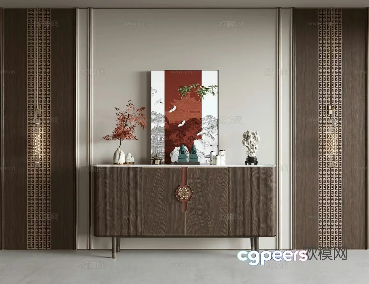 New Chinese side cabinet entrance cabinet 3D model