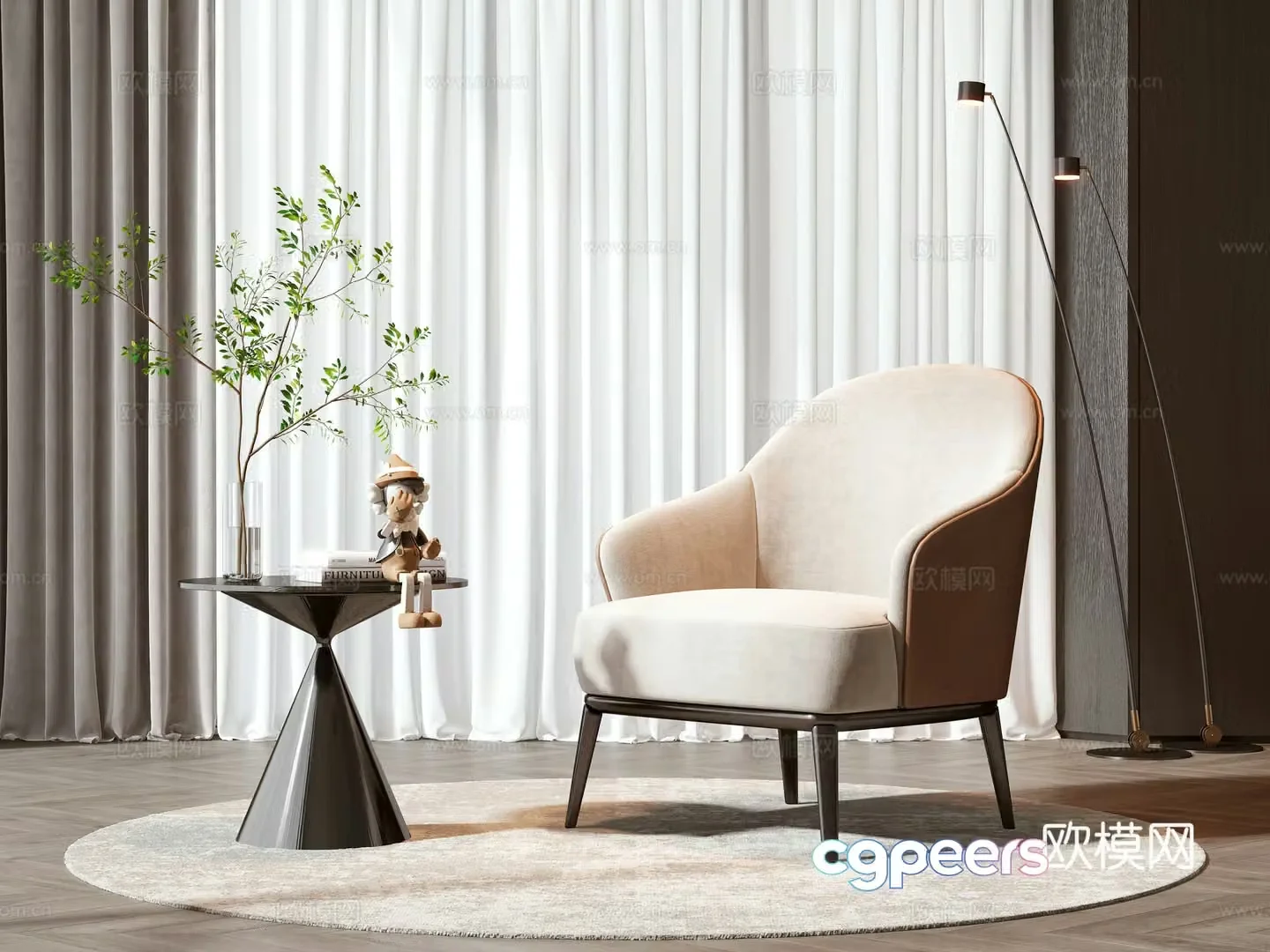 Simple European leisure chair coffee table combination 3D model
