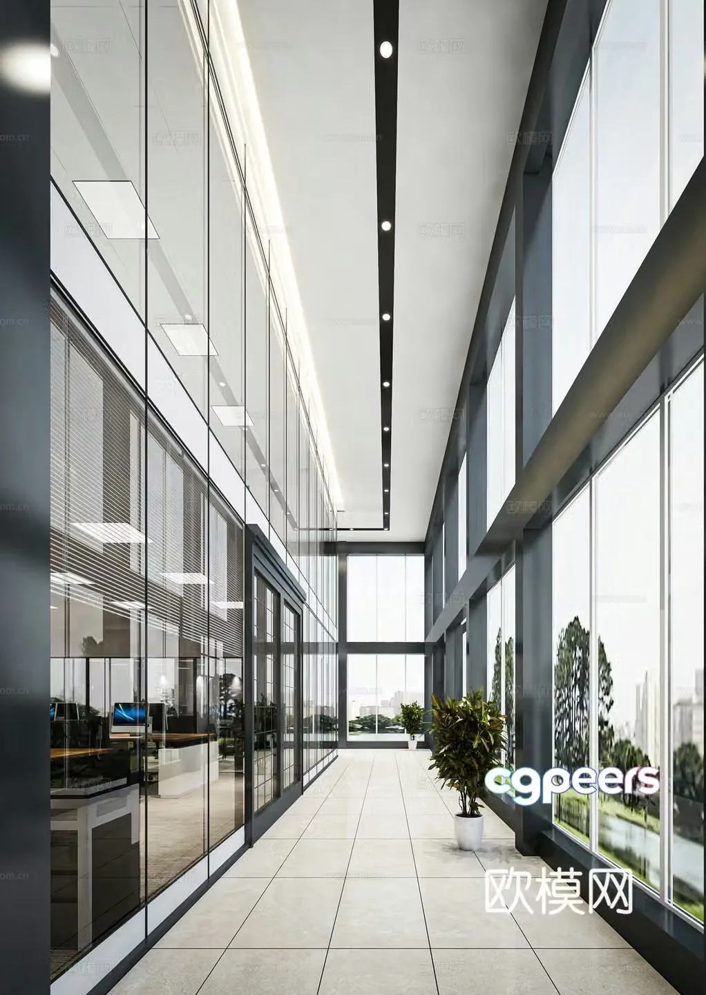Modern office corridor corridor 3d model