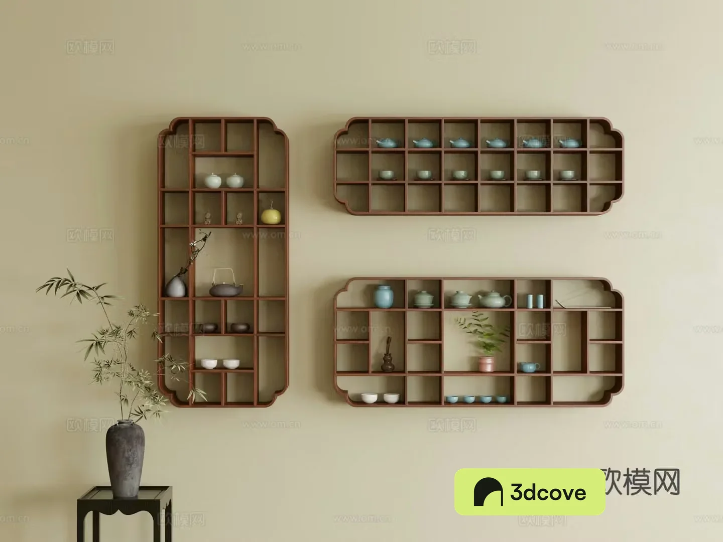 New Chinese style wall cabinet wall-mounted storage rack tea rack