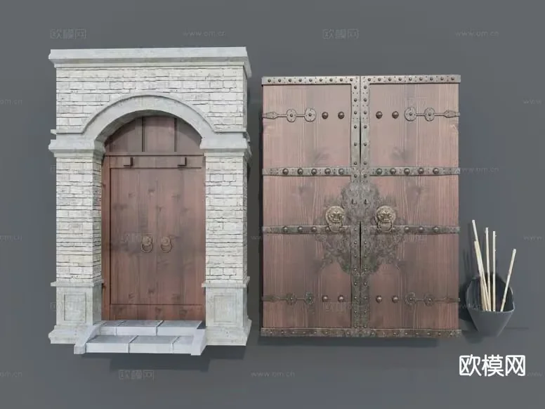 Ancient-Looking Wooden Doors 3D Model – 14670 – VRAY Render