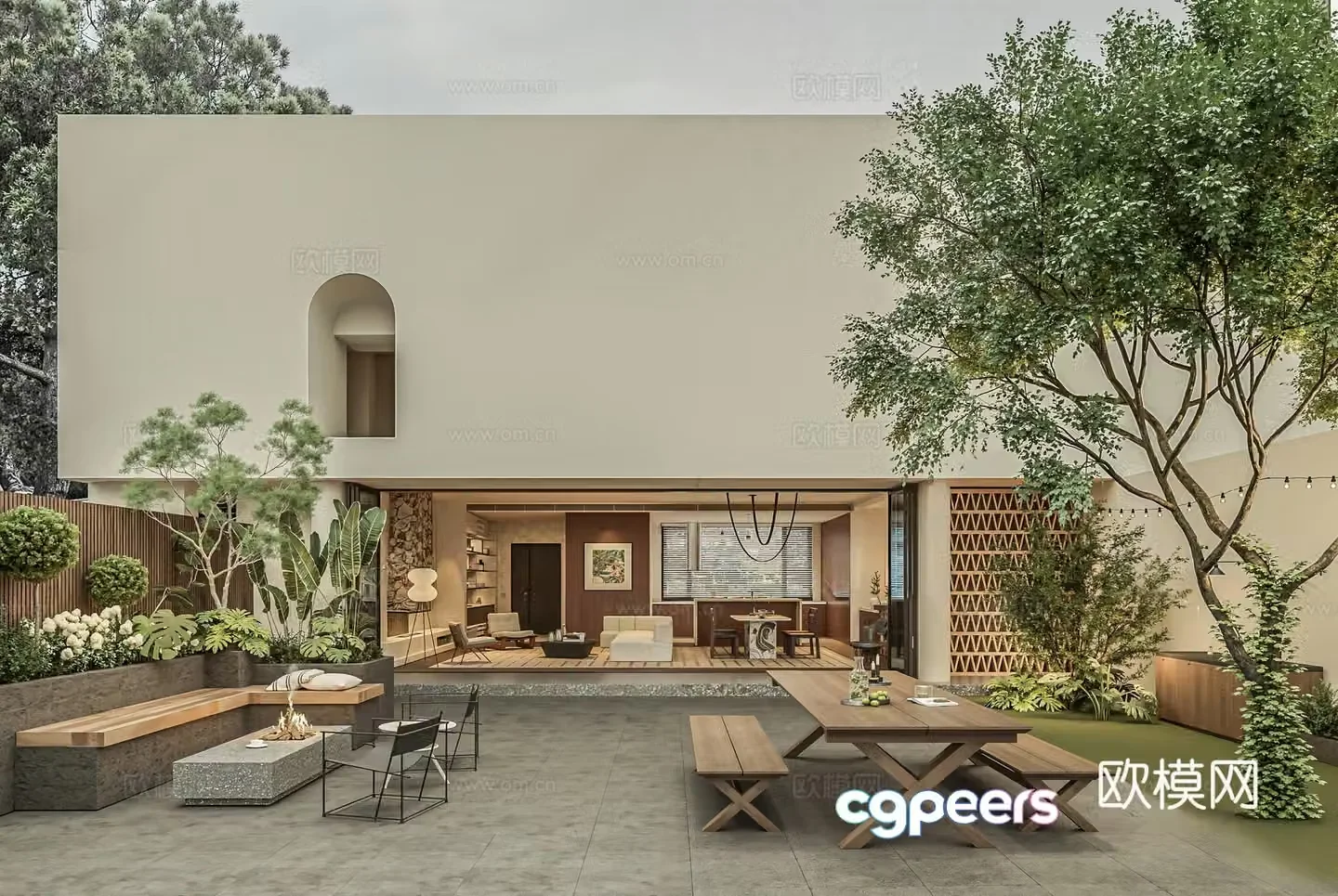 Villa Living Room Garden 3d Model