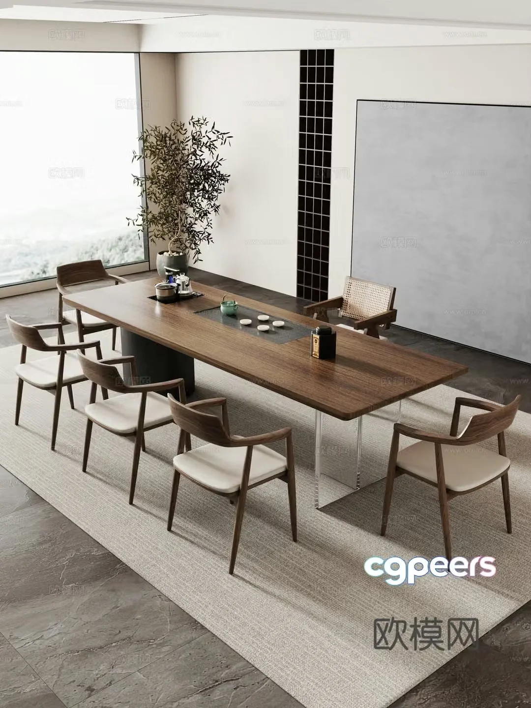 Creamy large plate table tea table and chair combination tea table tea table tea room tea table balcony tea table 3D model