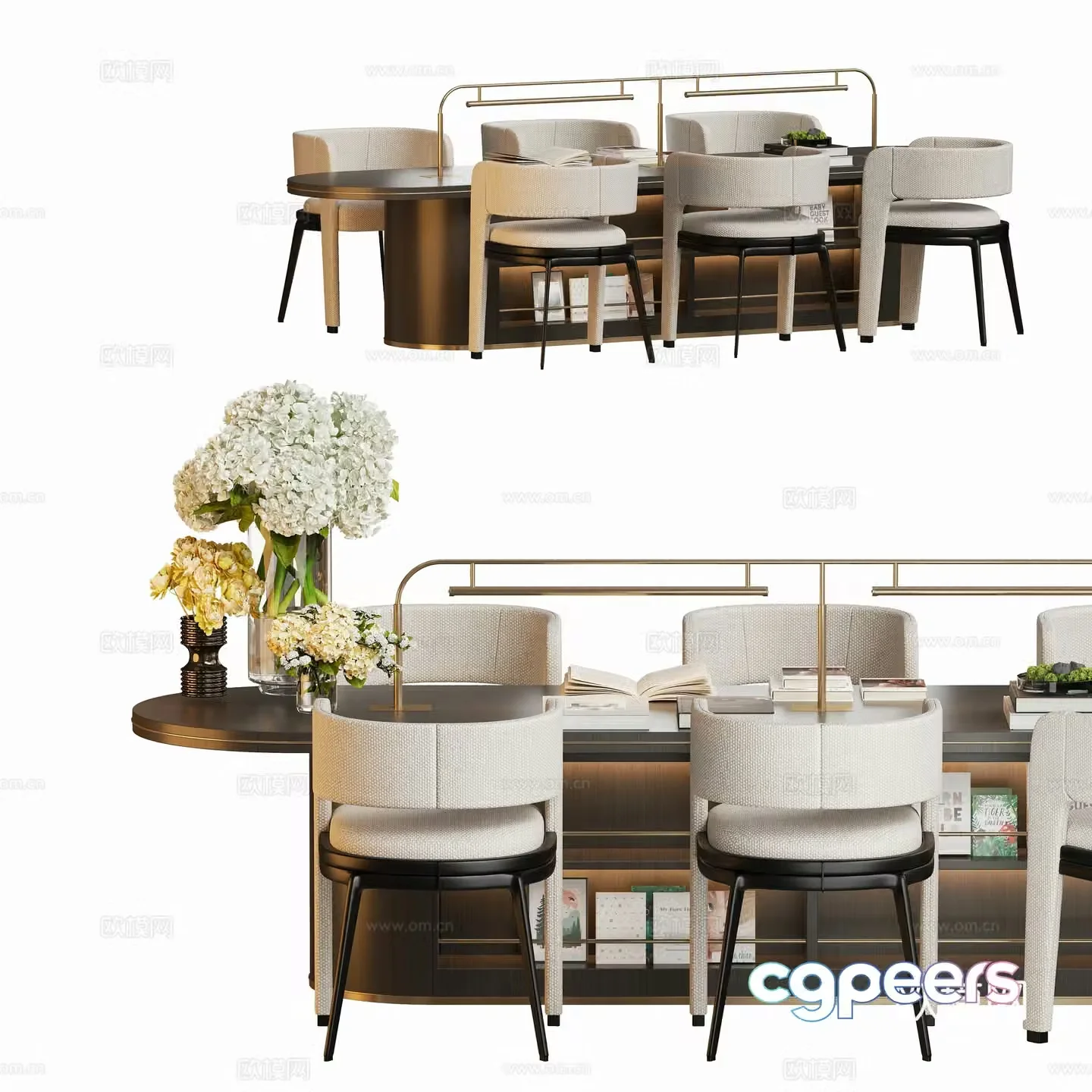 Modern handmade large board desk and chair combination 3D model