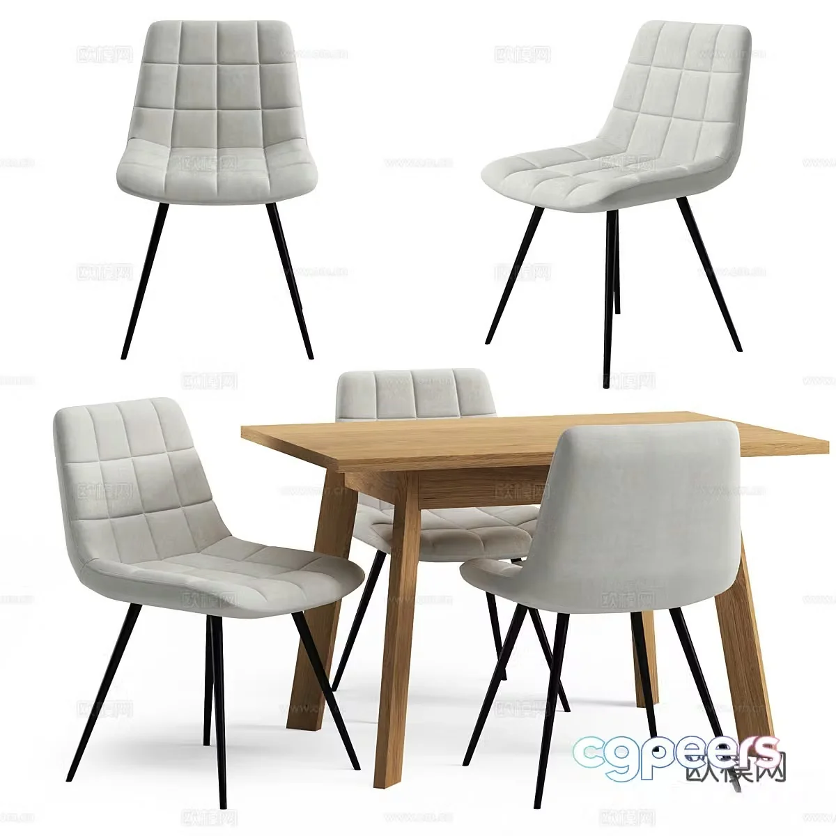 Modern Nordic dining table and chair 3d model