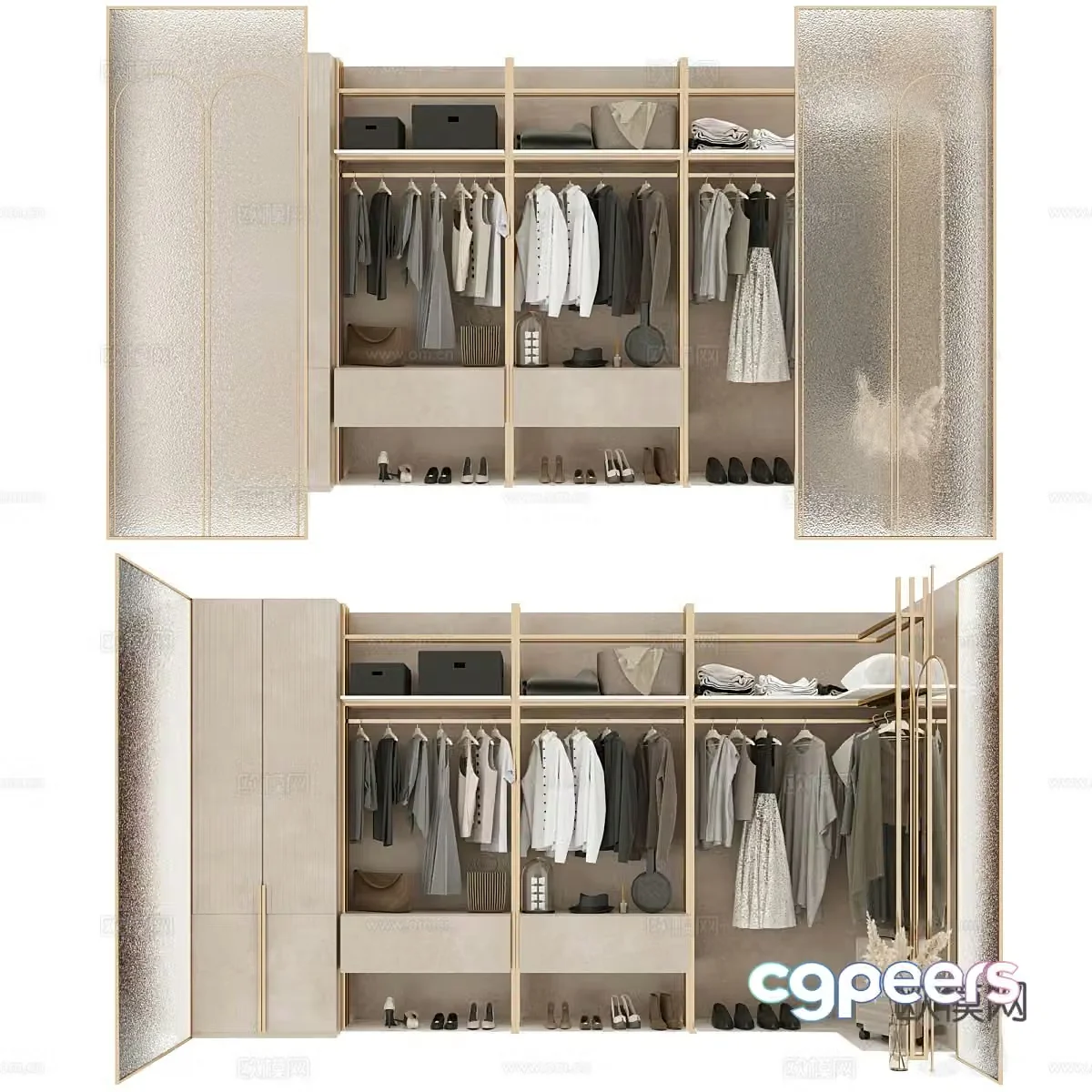 New Chinese style light luxury wardrobe cloakroom 3D model