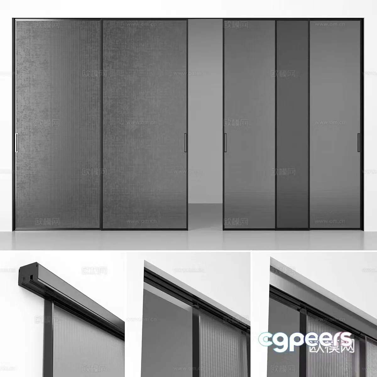 Modern brushed glass door track door silent sliding door sliding door 3d model