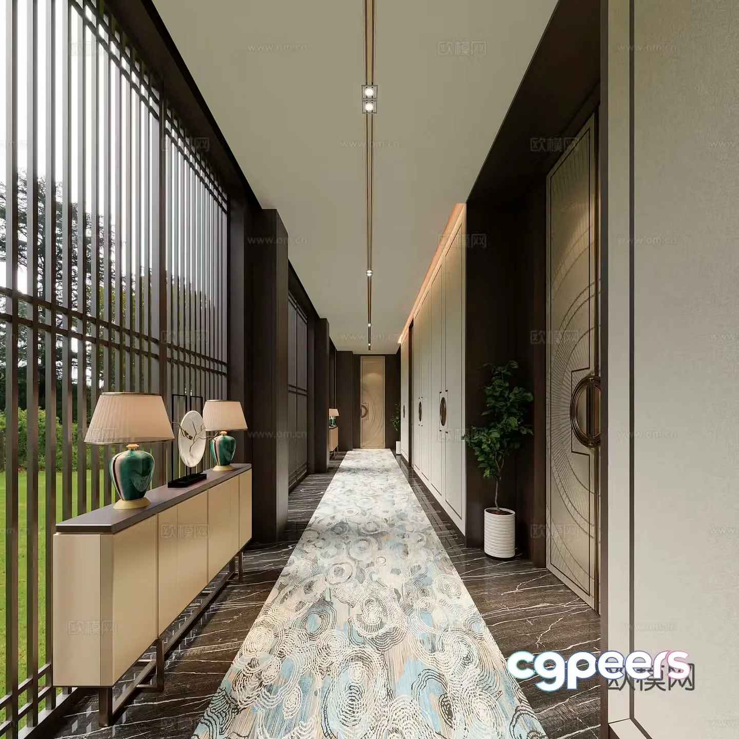 New Chinese hotel corridor 3D model