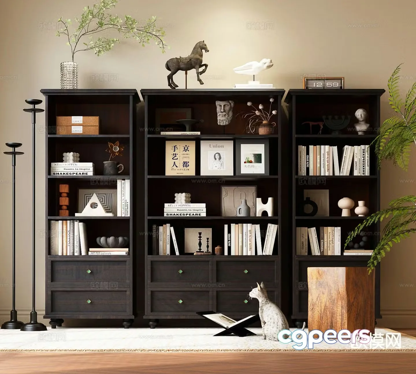 French bookcase bookshelf 3d model