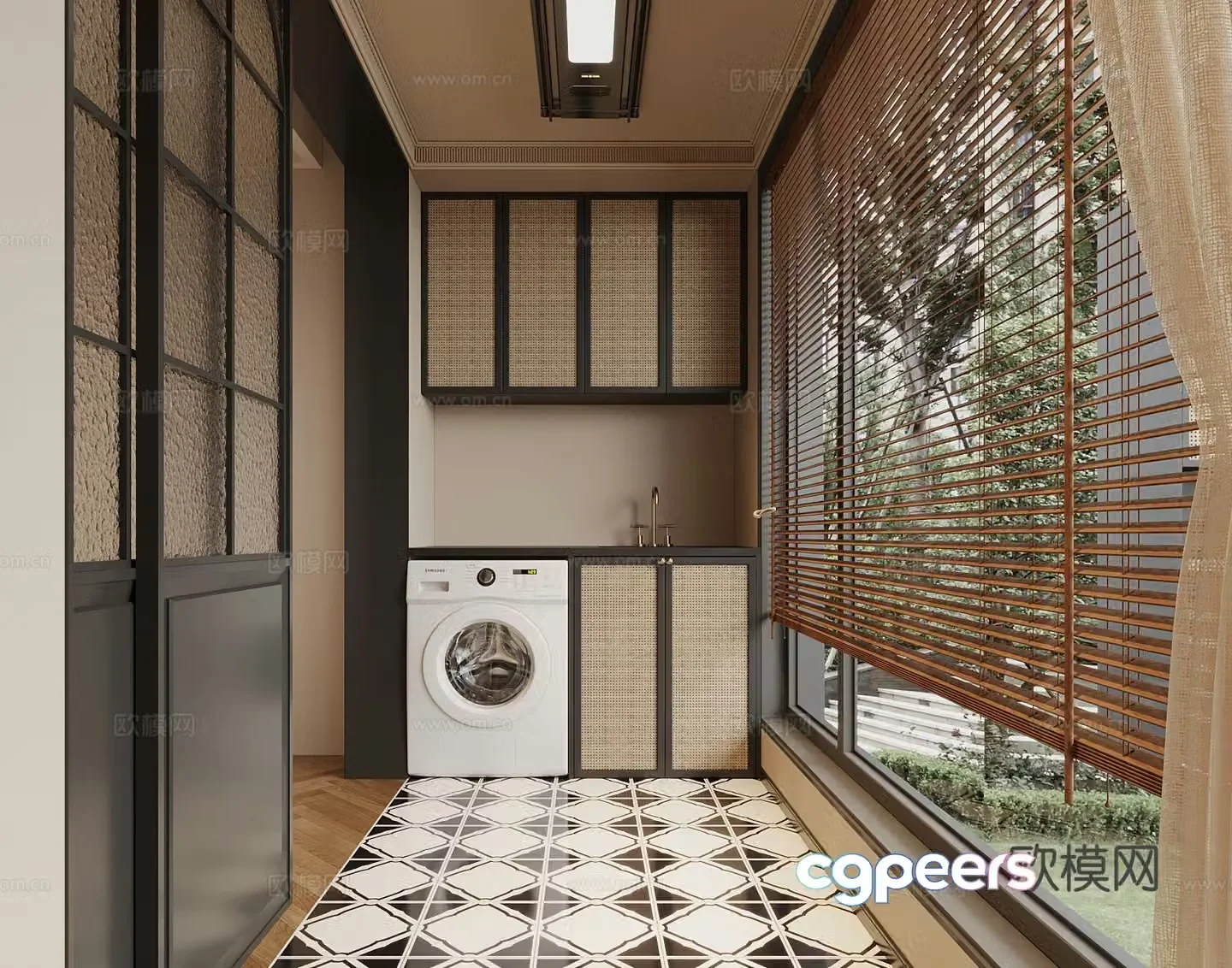 French living balcony laundry room 3d model