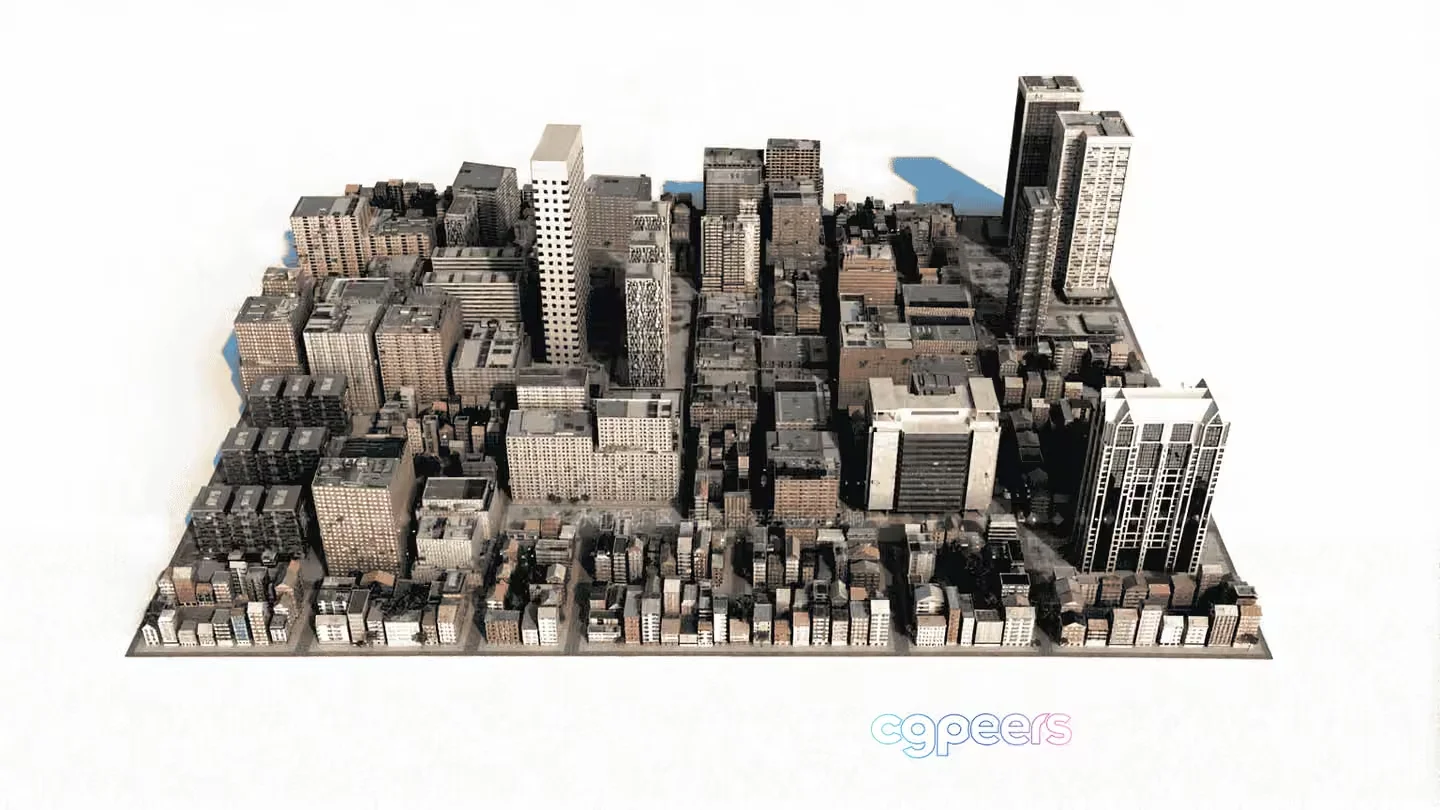 A Cityscape With Tall Buildings 3D Model – 13145 – VRAY Render