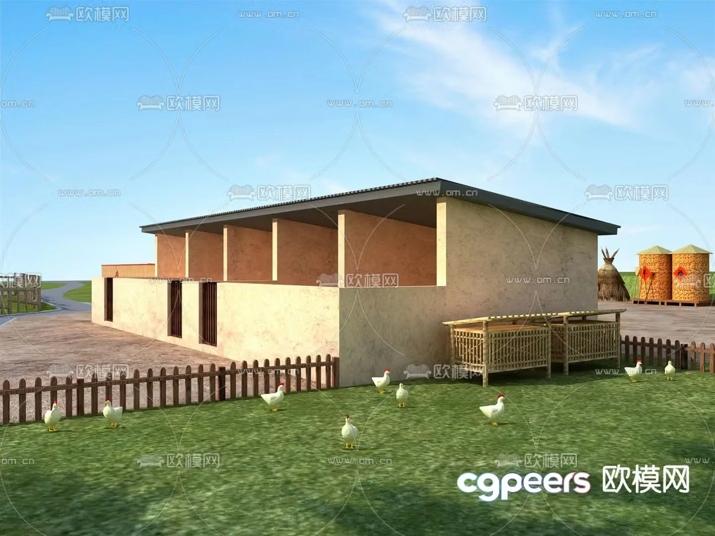 Rural barn rural landscape 3d model