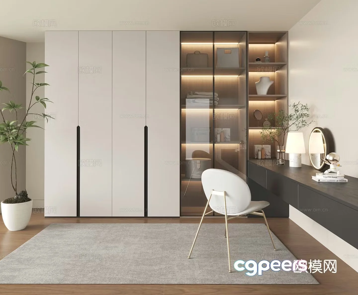 Modern wardrobe dresser integrated cabinet 3d model