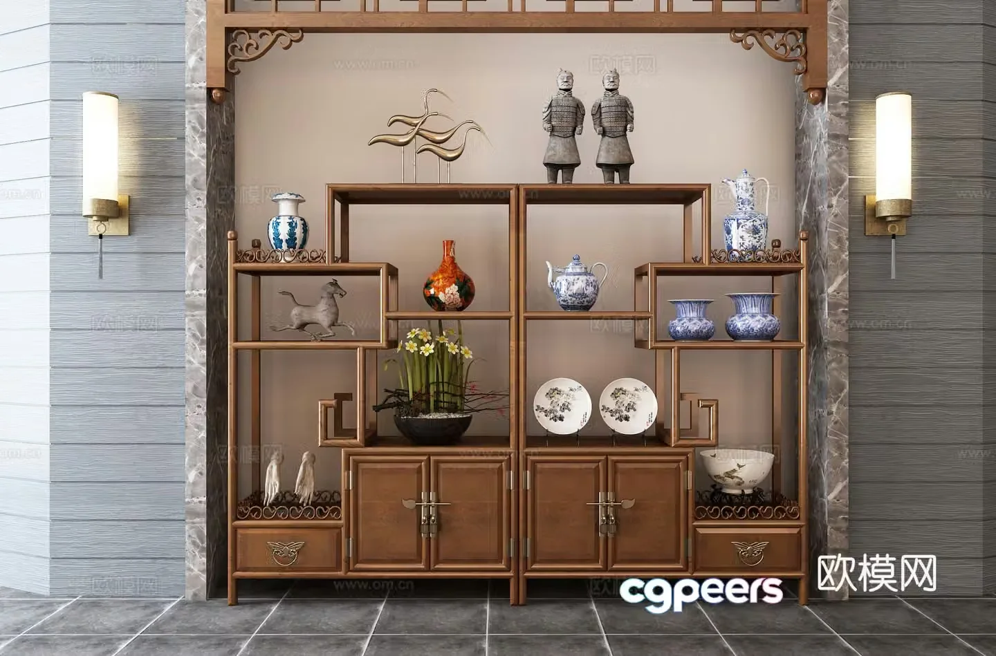 Traditional Chinese style 3D model of Bo Gu shelf