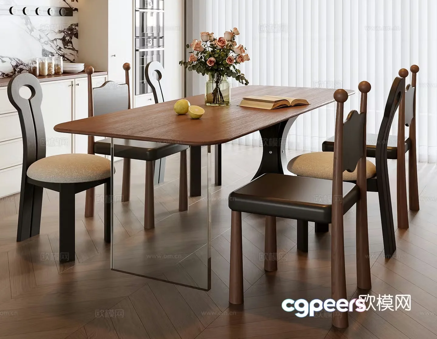 French dining table and chair combination 3D model