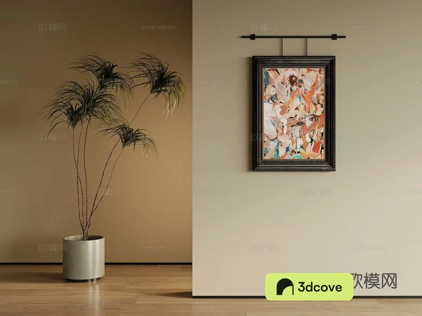 Middle style hanging paintings decorative paintings green plants potted plants 3D model