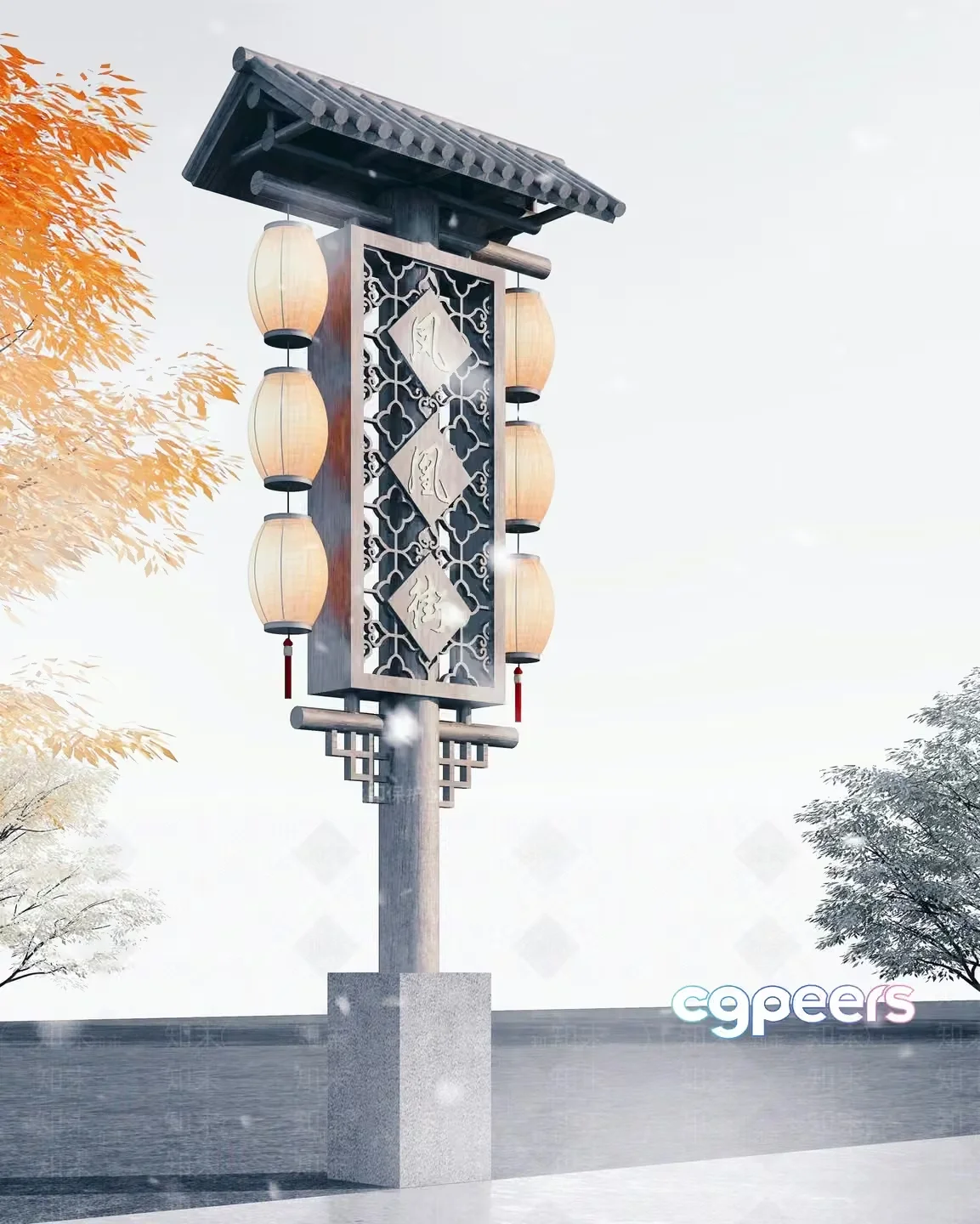 A Street Lamp 3D Model – 13453 – VRAY Render