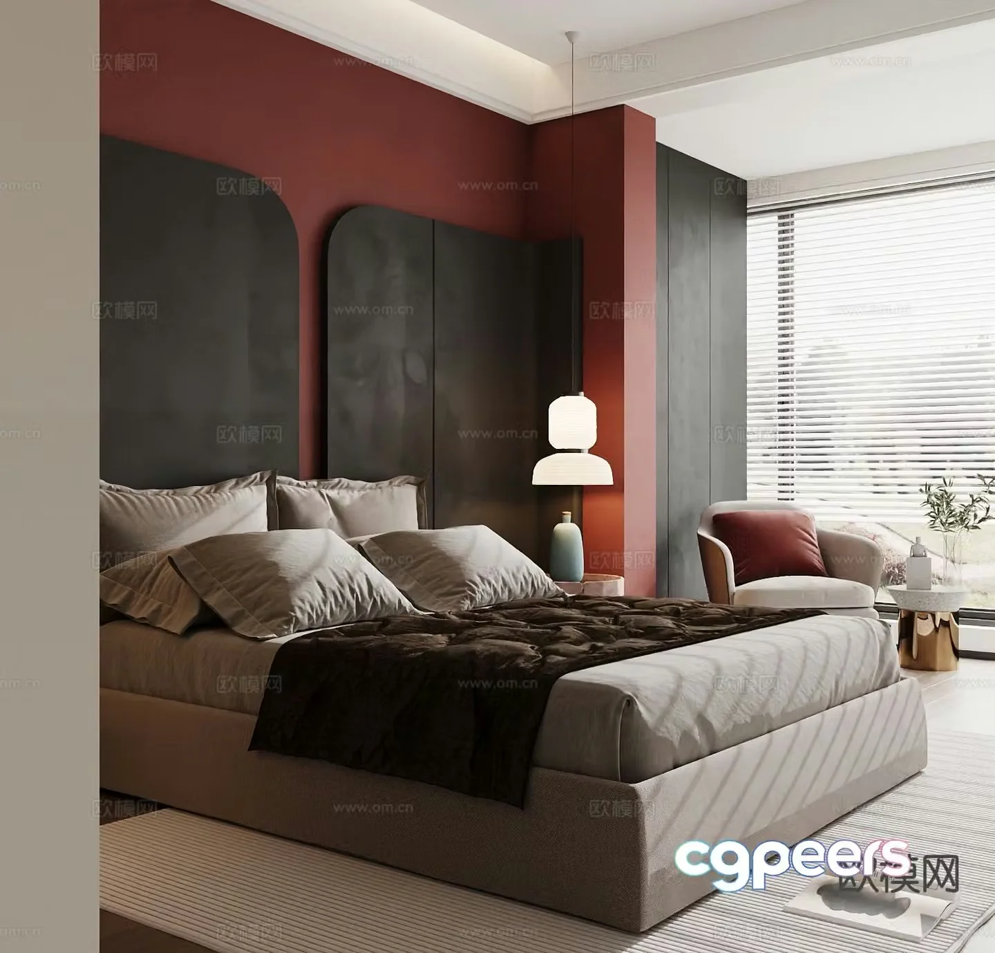 Modern double bed 3d model